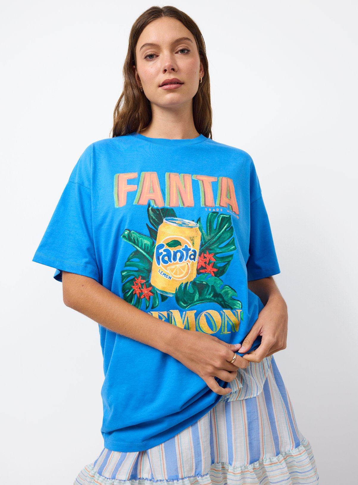 Blue Fanta Lemon Graphic Oversized Sleep Tee 
