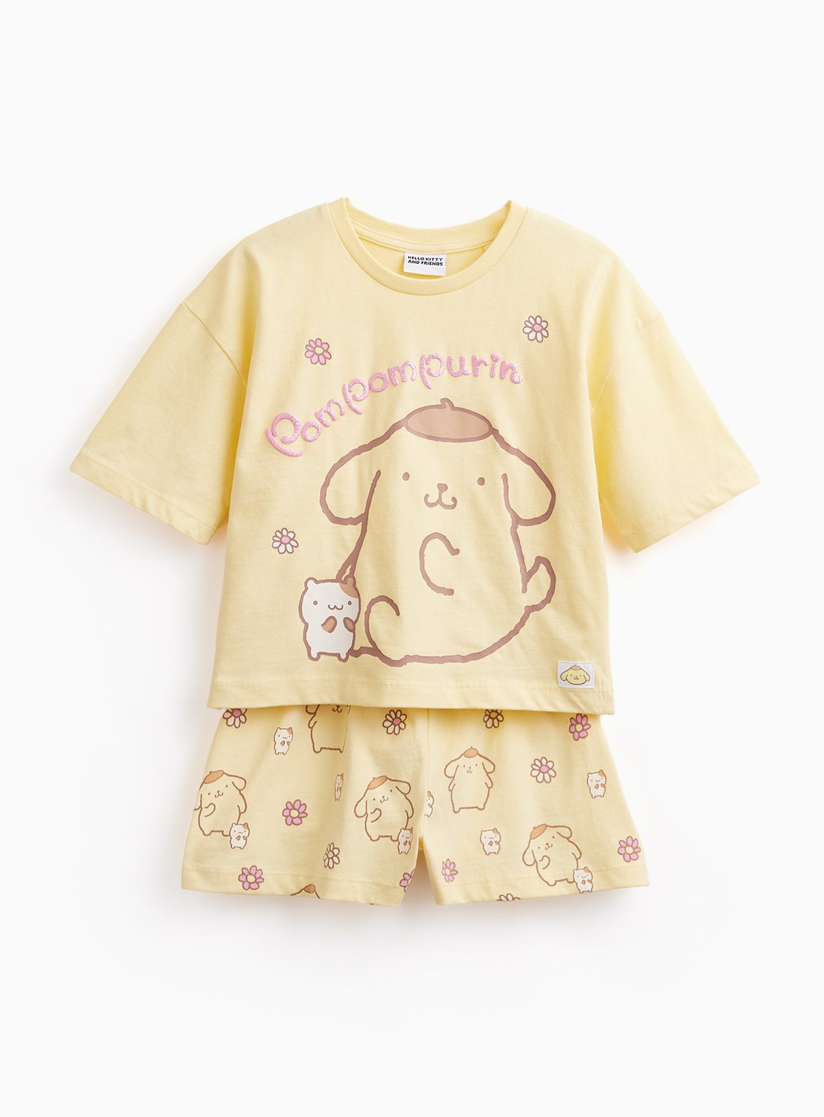 Yellow Hello Kitty Pompompurin Print Shortie Pyjamas 