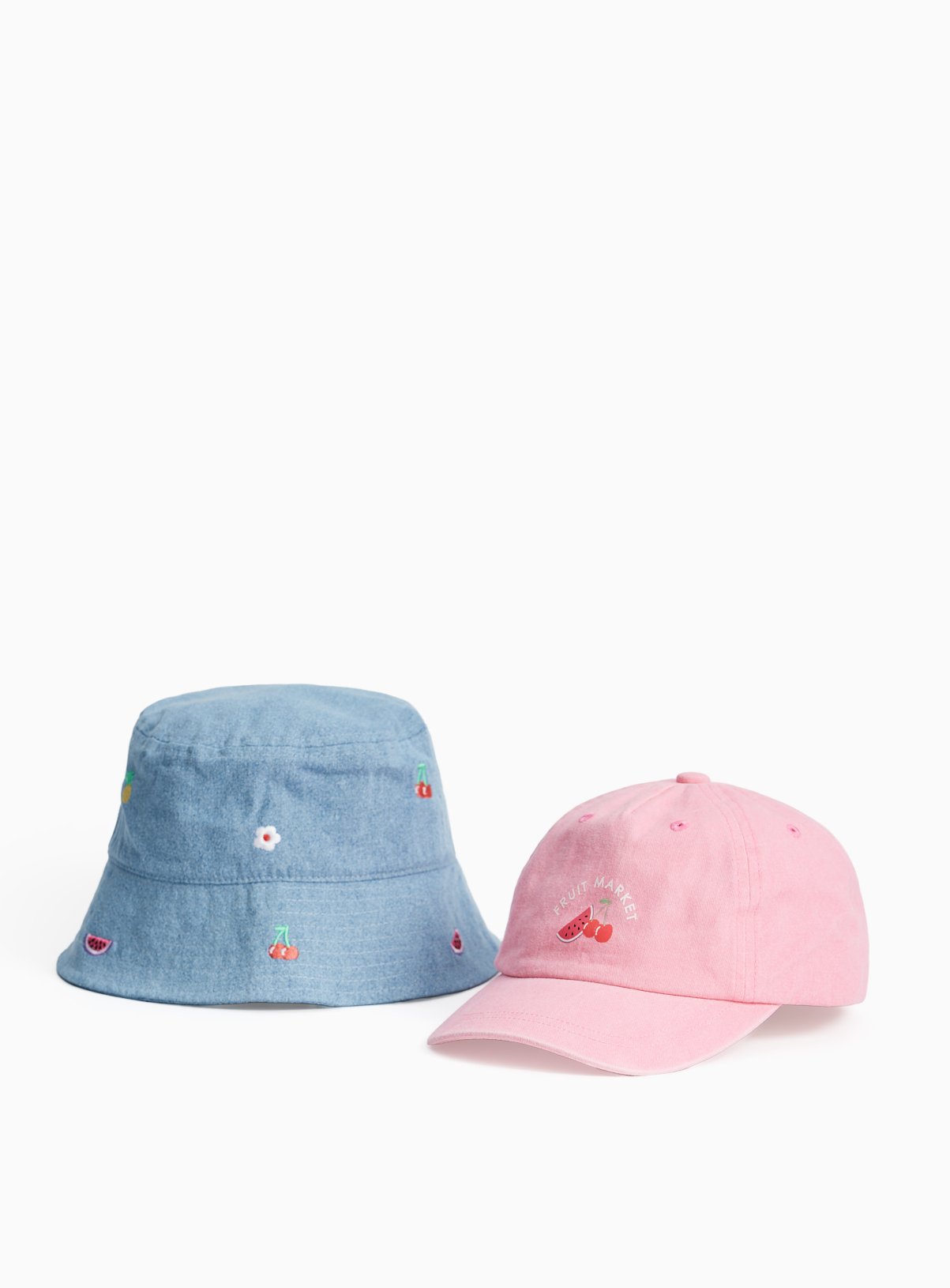 Denim Fruit Print Bucket Hat & Cap 2 Pack