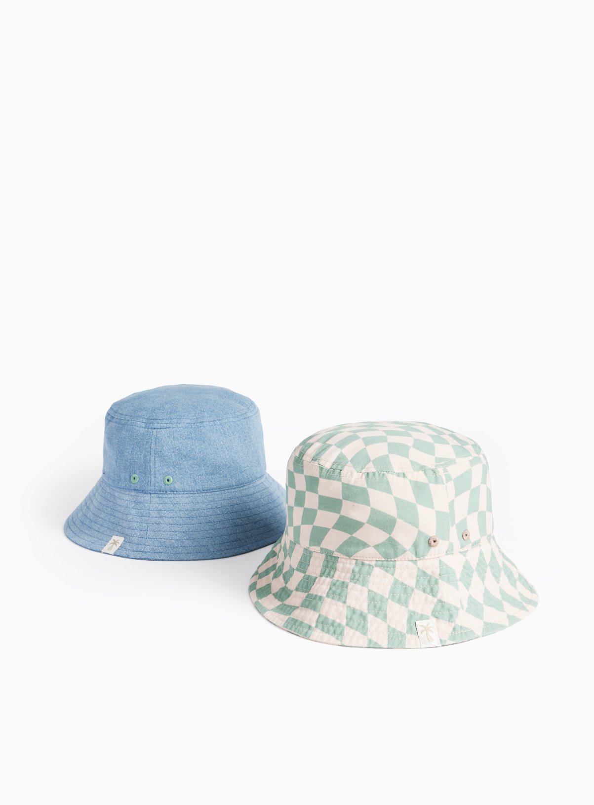 Blue Denim & Checkerboard Print Bucket Hats 2 Pack