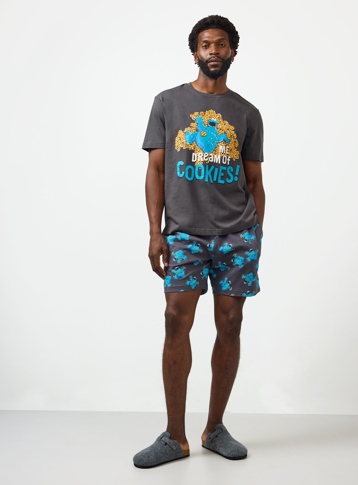 Black Sesame Street Cookie Monster Print Shortie Pyjamas 
