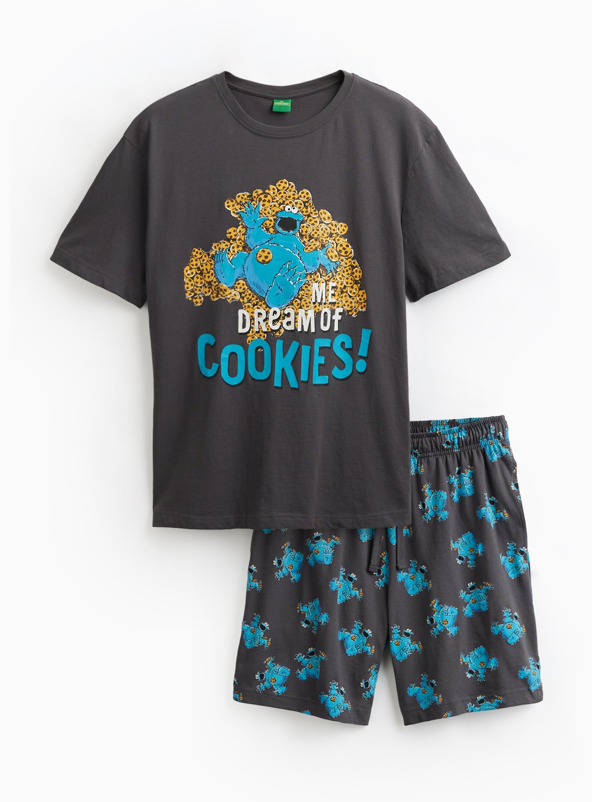 Black Sesame Street Cookie Monster Print Shortie Pyjamas 