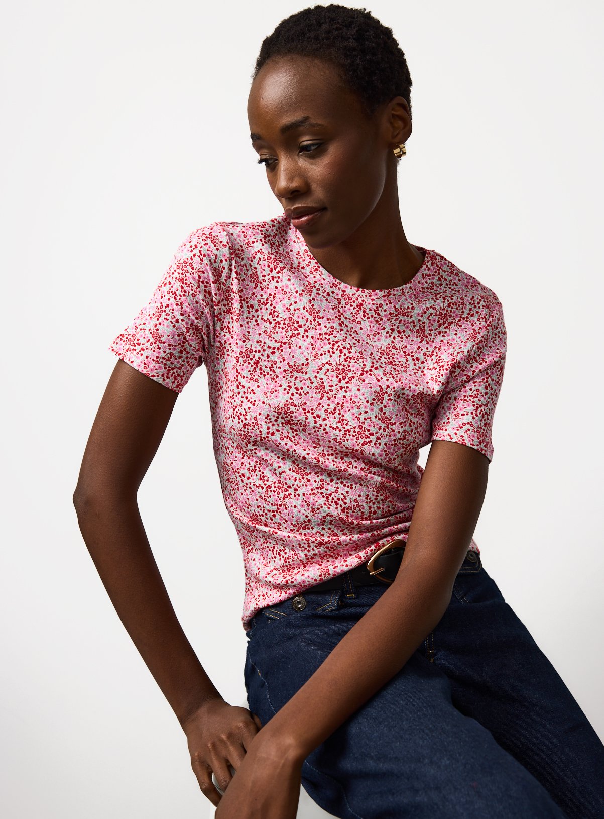 Red Ditsy Print Jersey Top 14