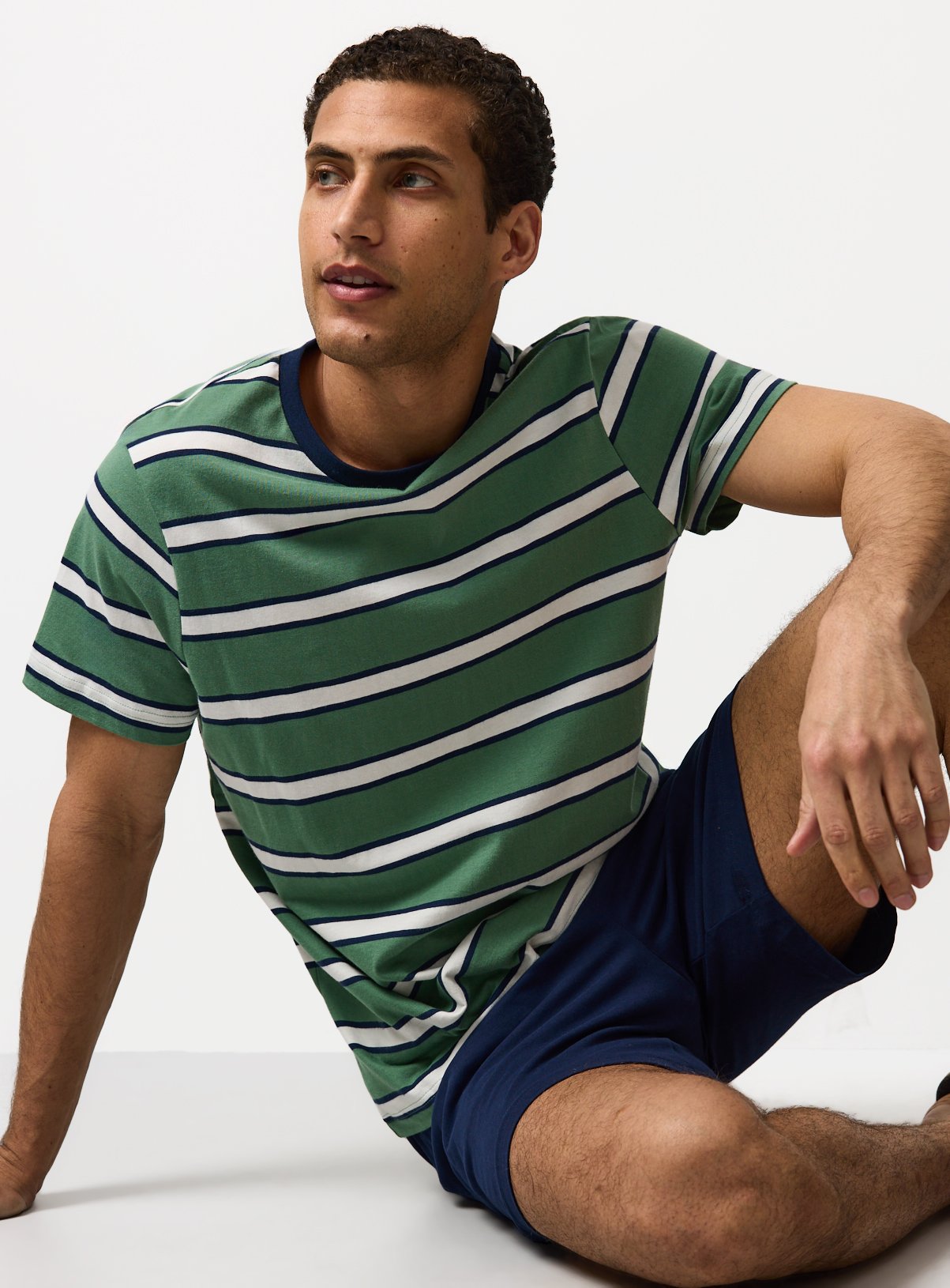 Green Stripe Jersey Shortie Pyjamas