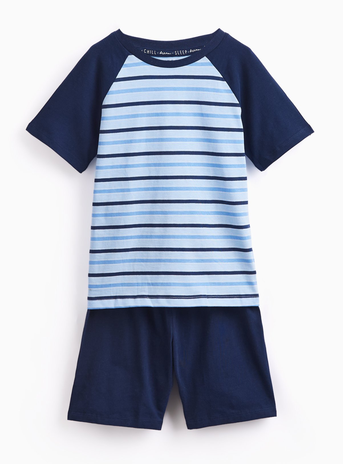 Navy Stripe Raglan Style Shortie Pyjamas 