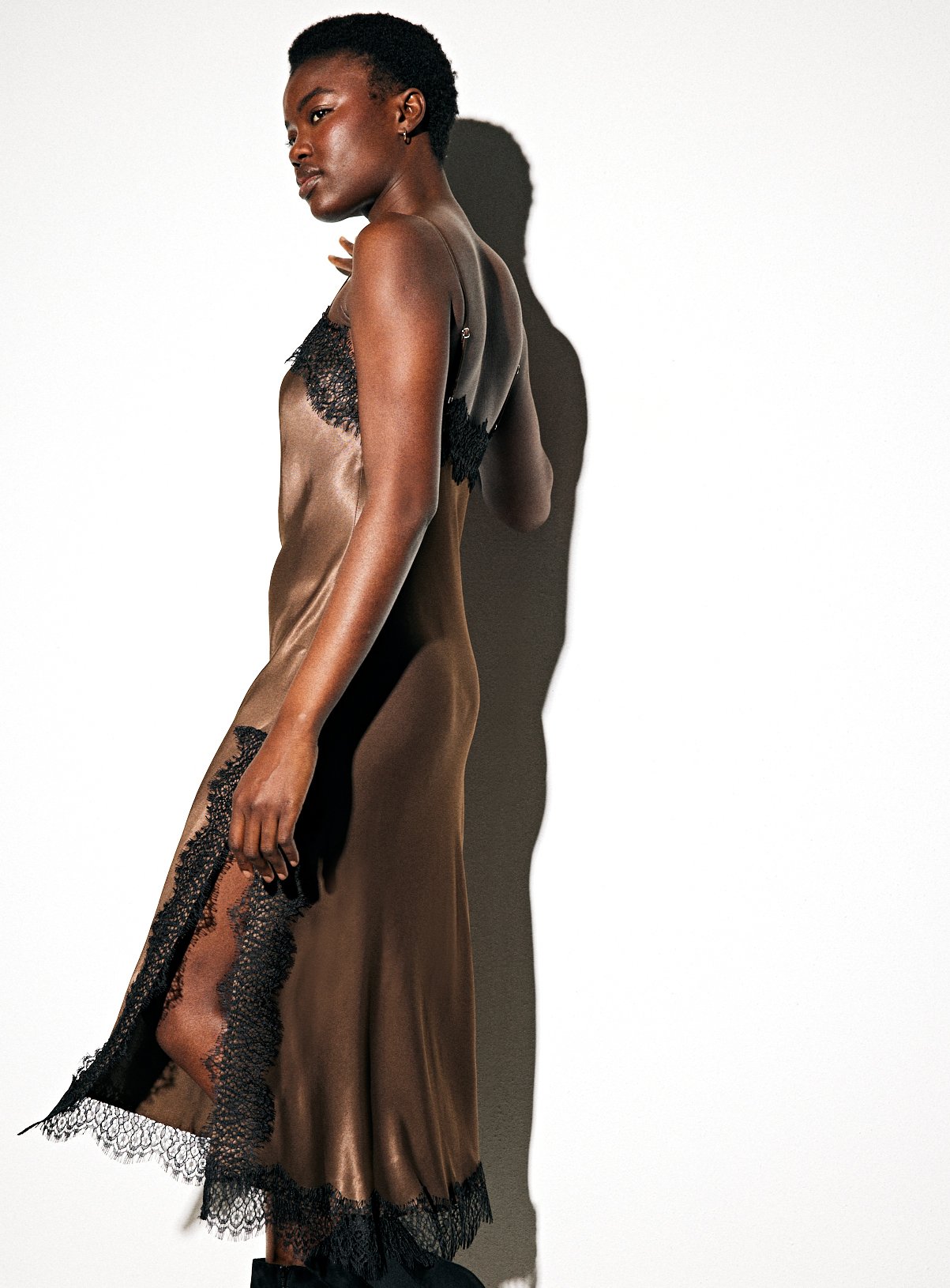 Brown Lace Satin Cami dress 12