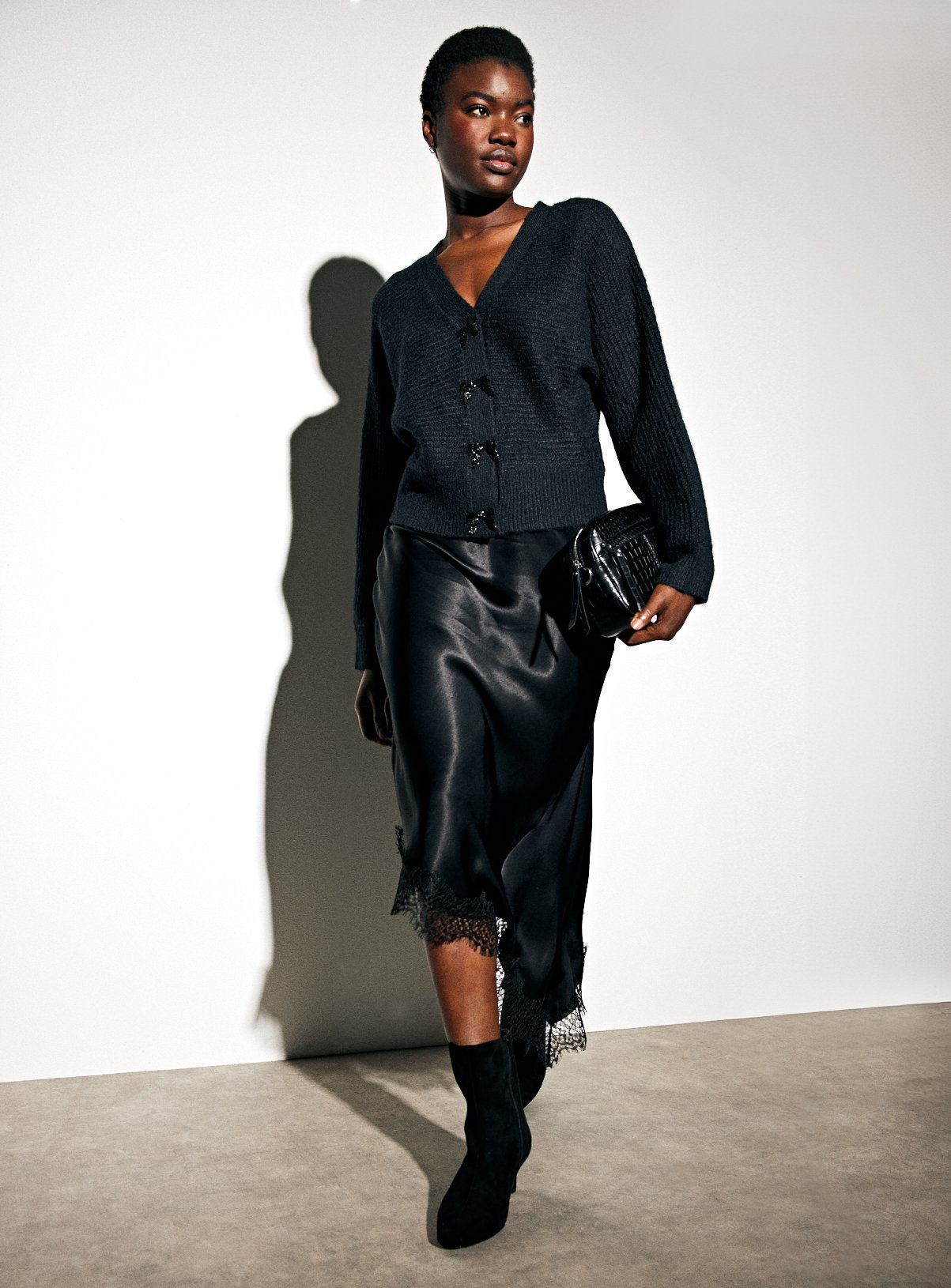 Black Lace Satin Asymmetric Skirt 12