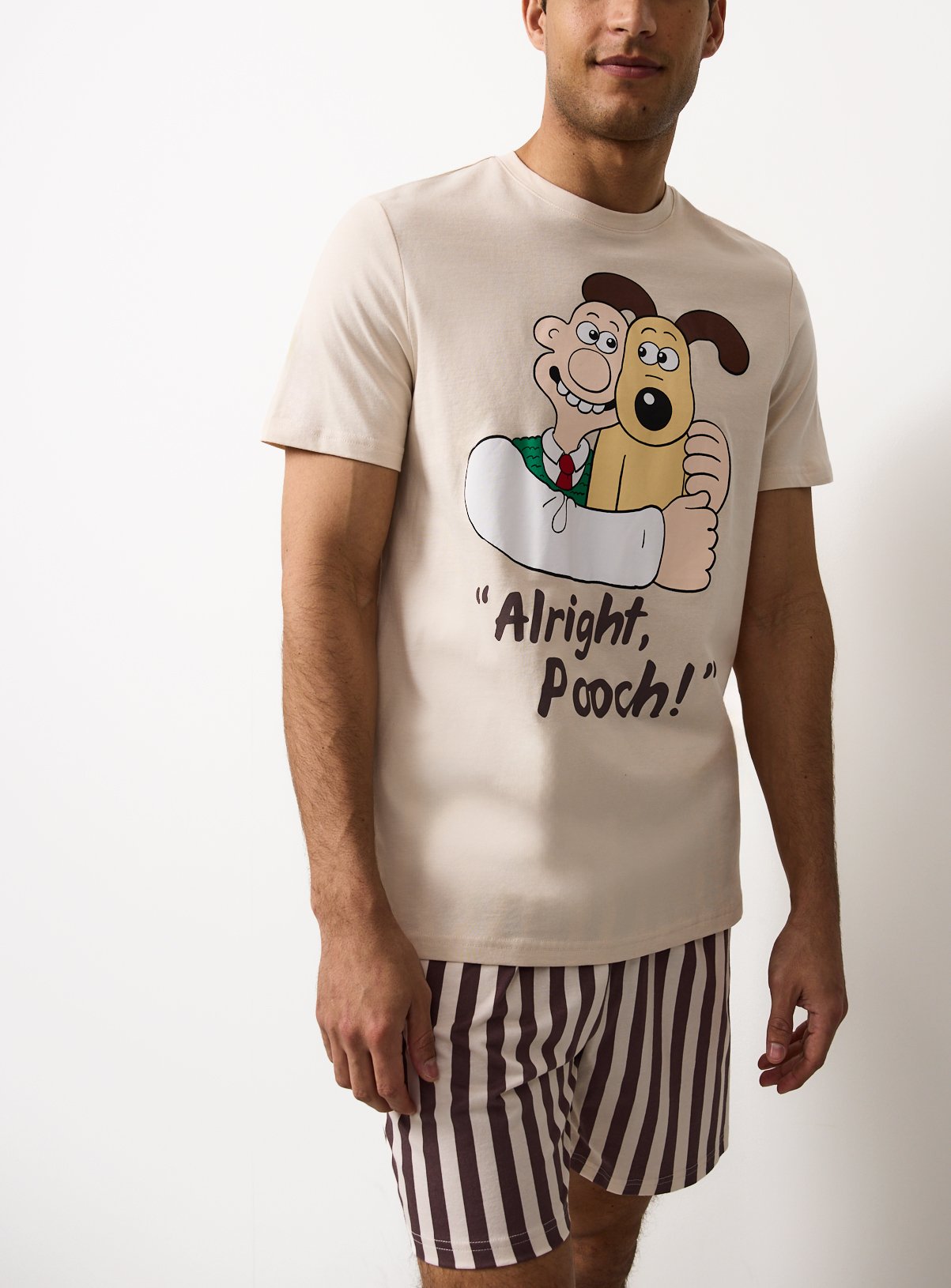 Beige Wallace & Gromit Print Shortie Pyjamas