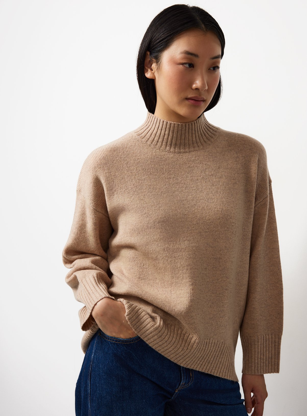 Beige High Neck Pullover 14