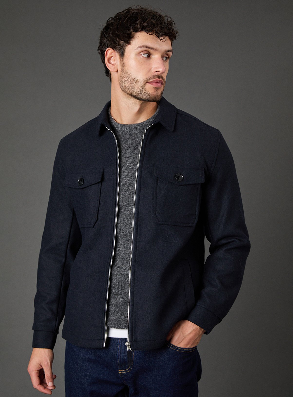 BURTON Navy Wool Look Harrington Jacket L