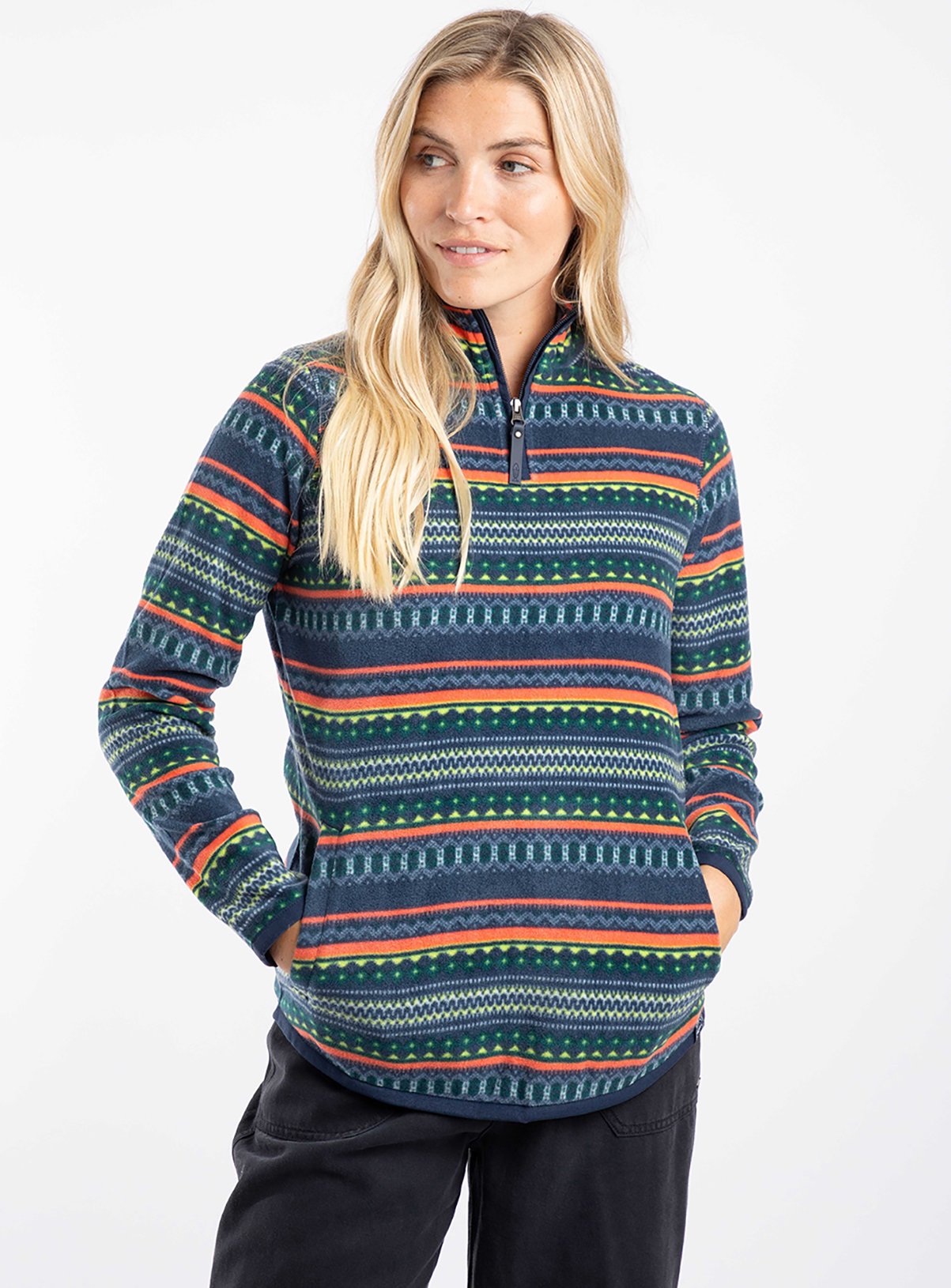 WEIRD FISH Reena 1/4 Zip Printed Micro Fleece Blue 