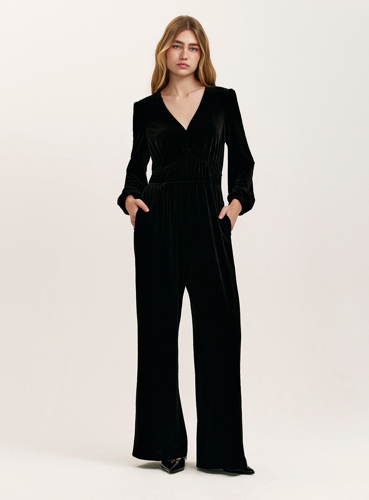 FINERY Anna Velvet Jumpsuit Black