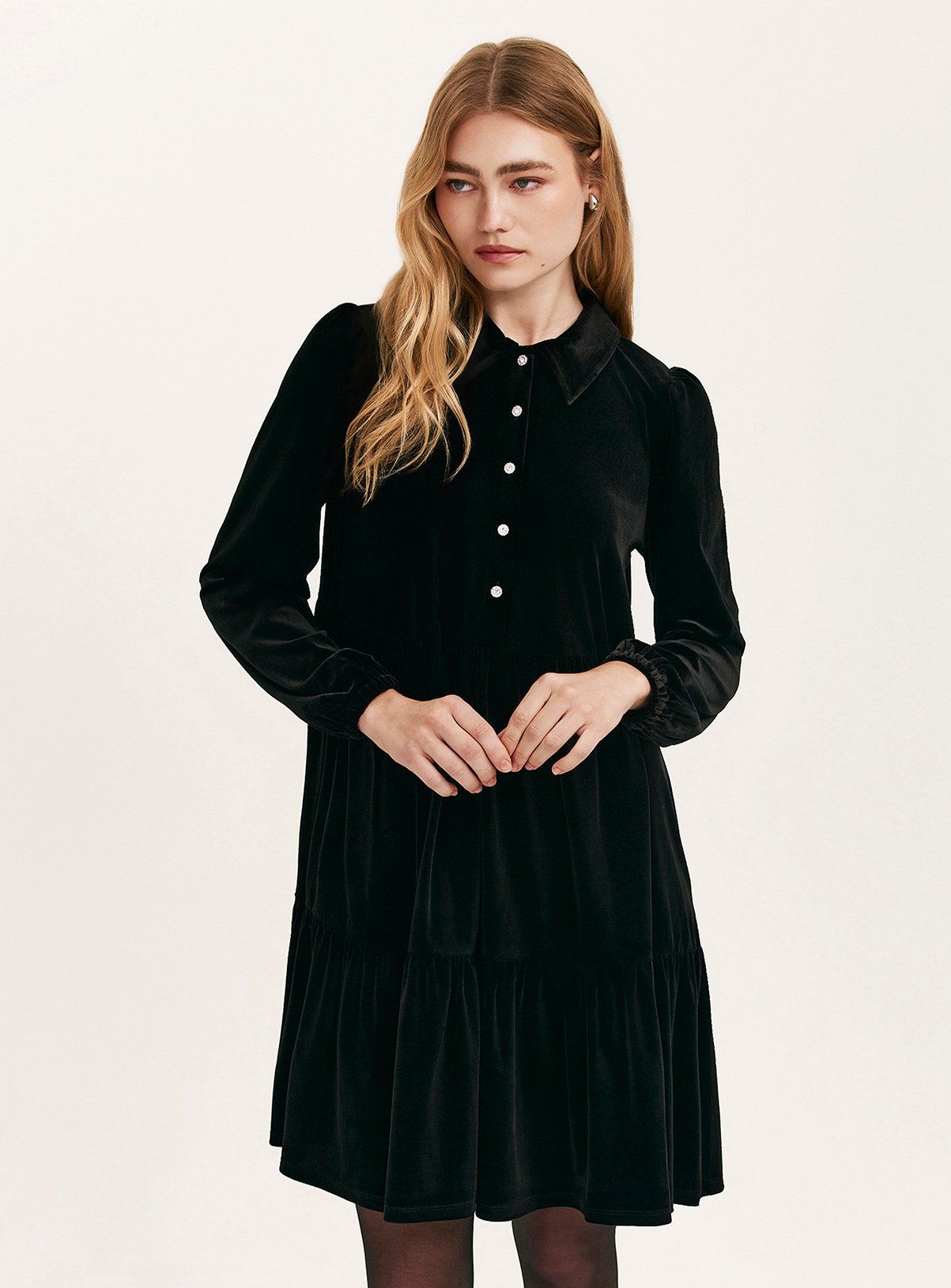 FINERY Rosanna Velvet Mini Dress Black