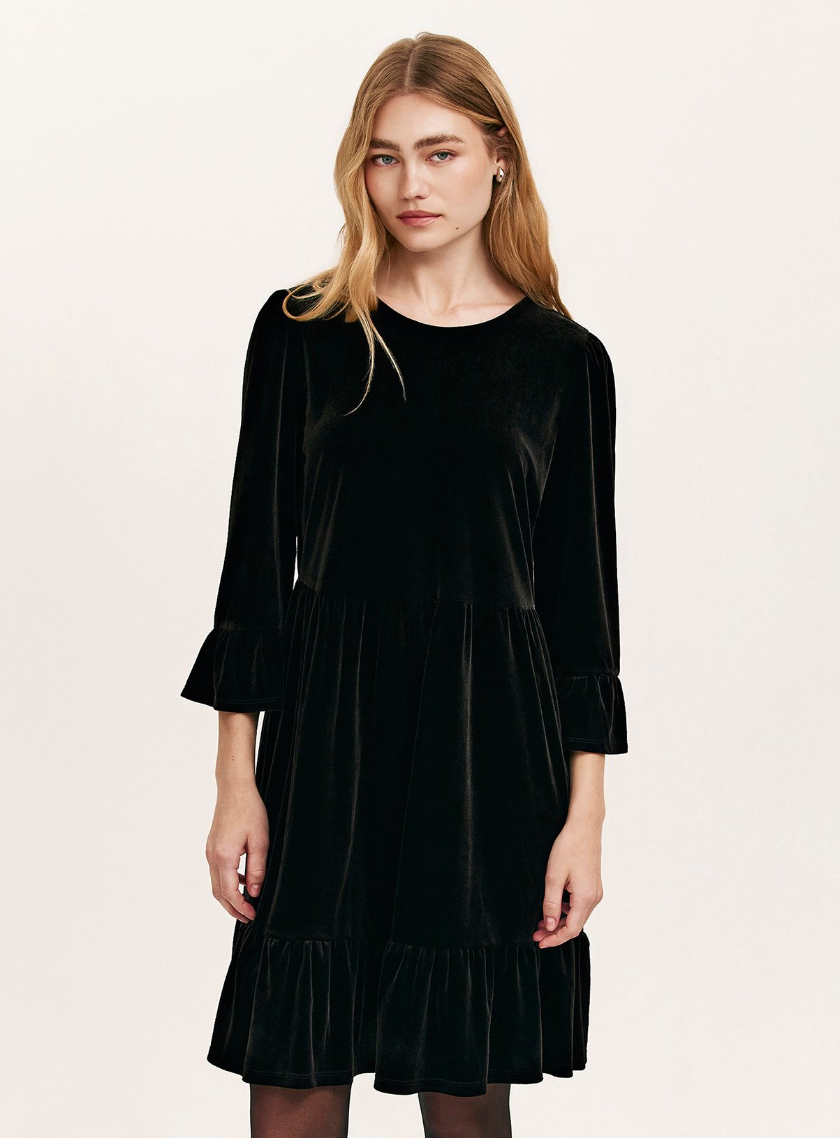 FINERY Camie Velvet Mini Dress Black