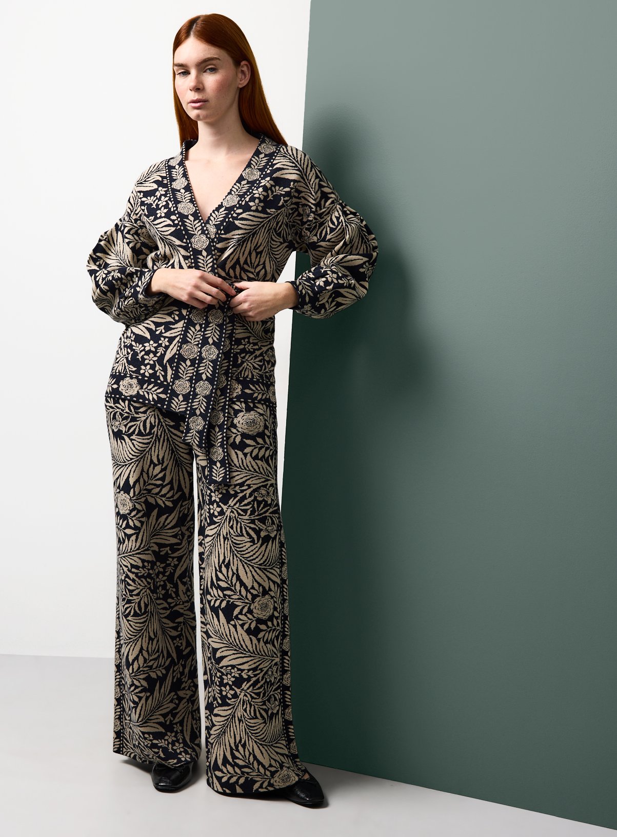 Tu x Morris & Co. Intarsia Print Knitted Co-ord Wide-Leg Trousers