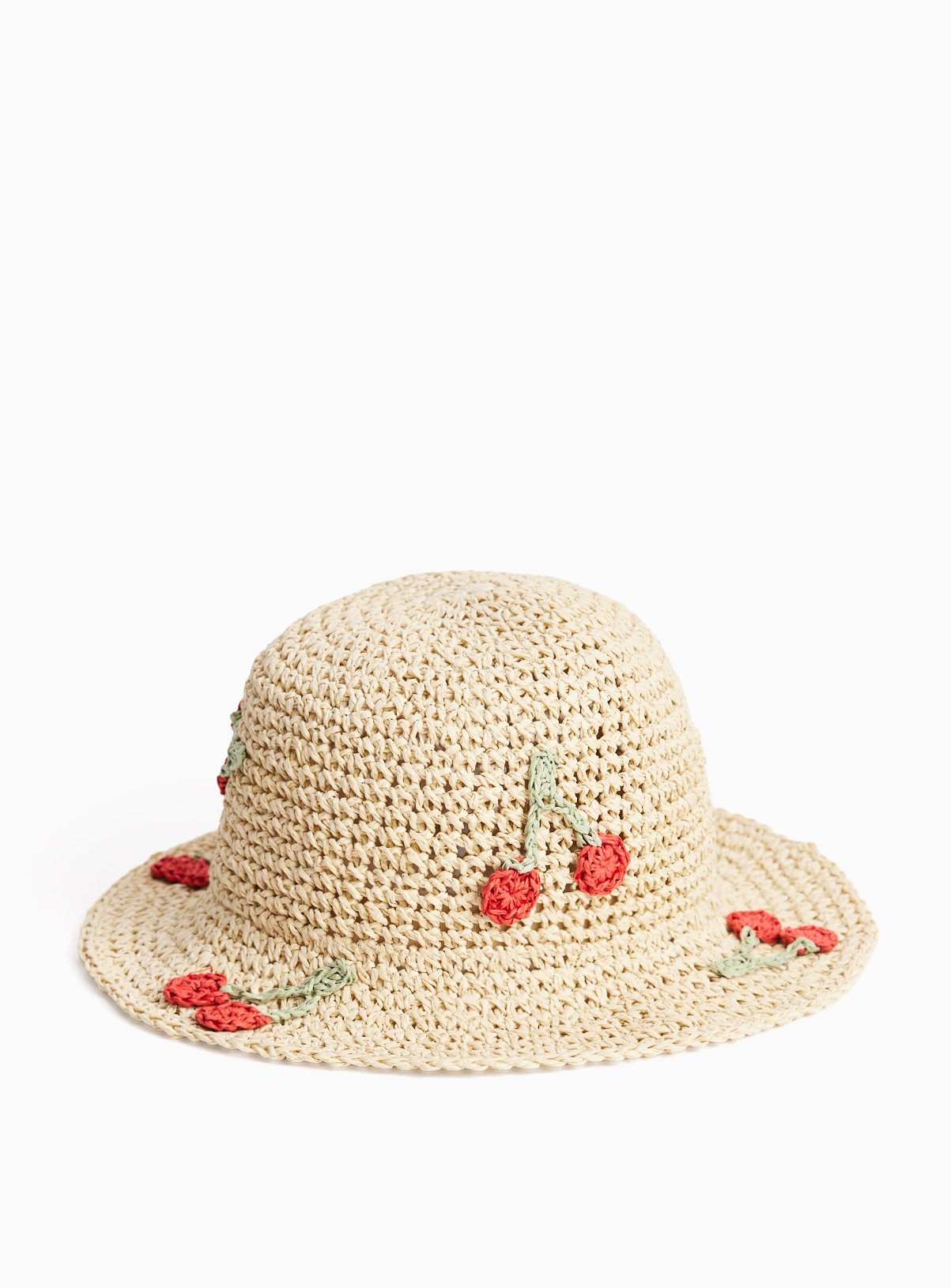 Kids' Cherry Embroidered Straw Crochet Cloche Hat 