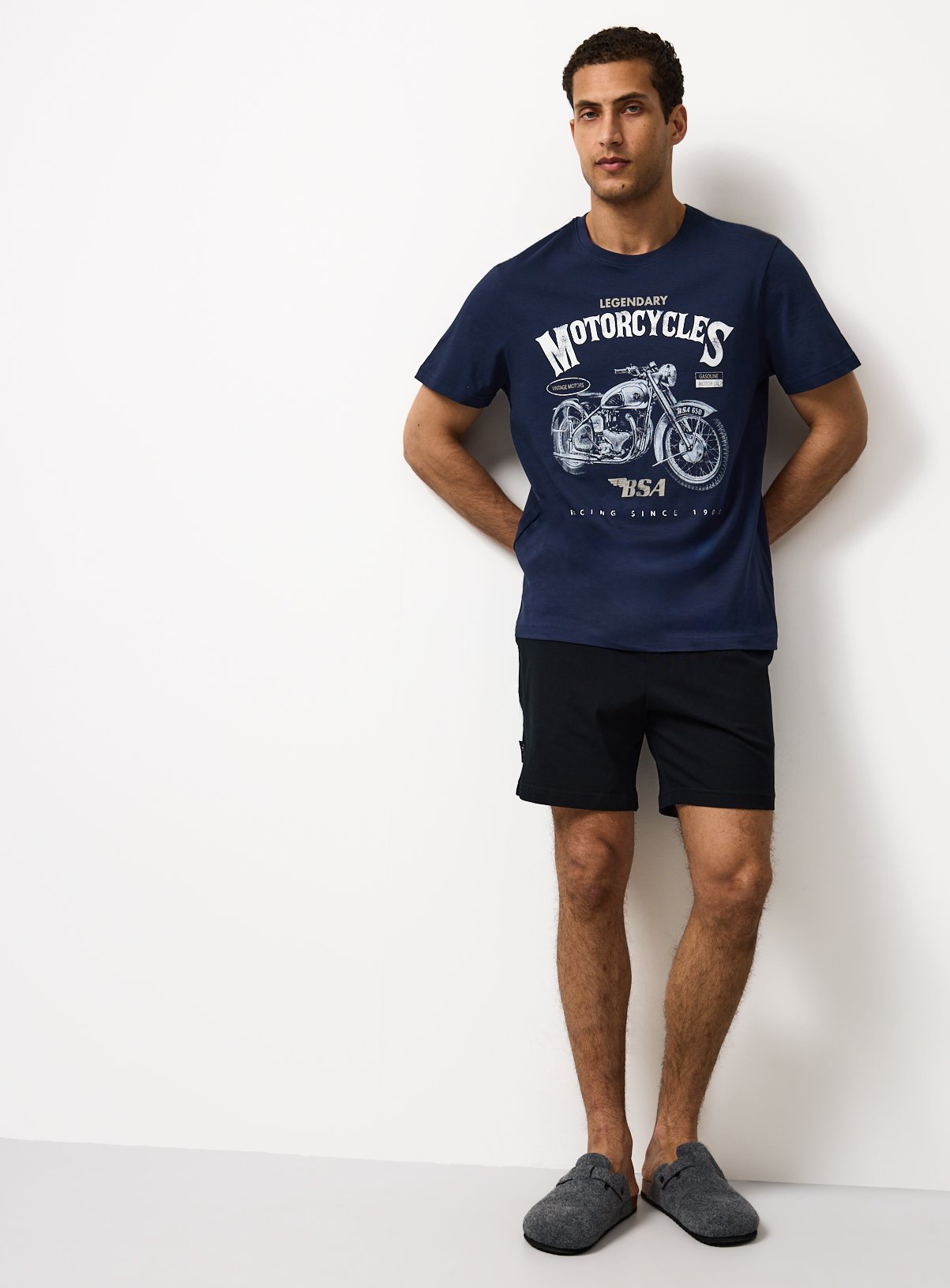 Navy Motorbike Graphic Shortie Pyjamas