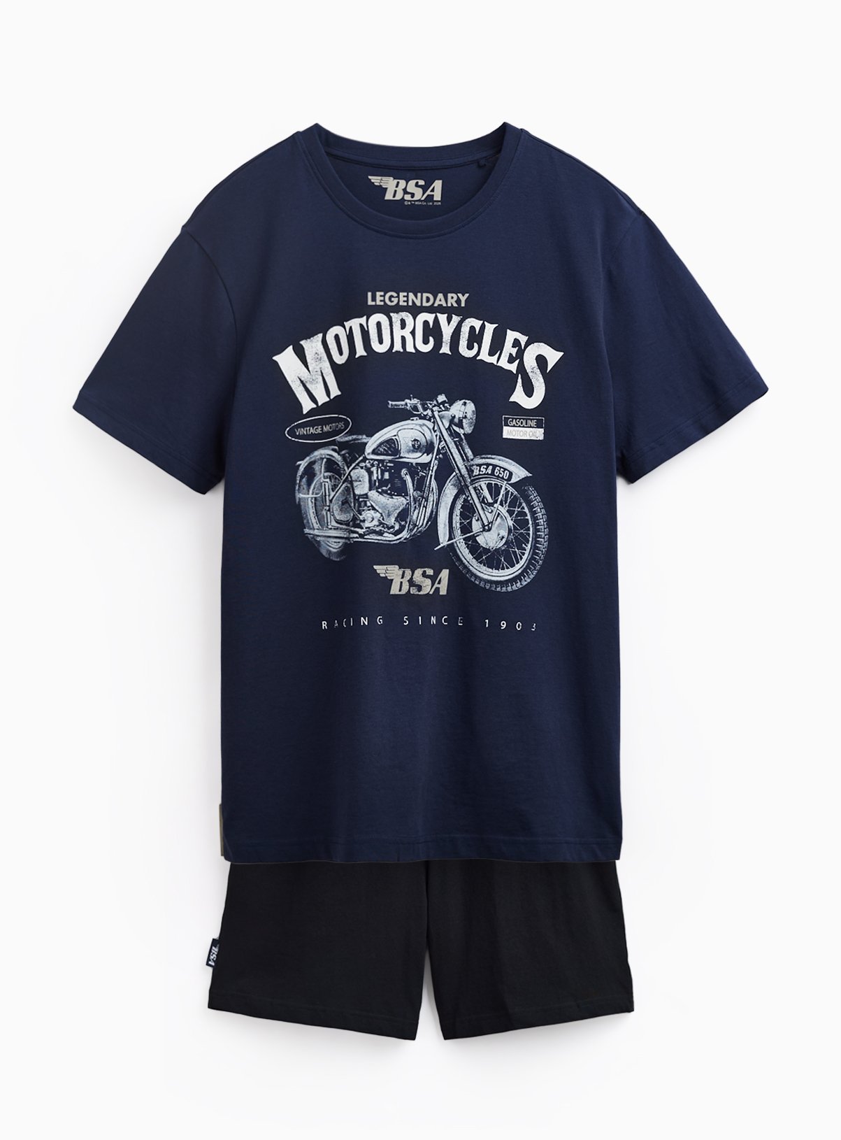 Navy Motorbike Graphic Shortie Pyjamas 