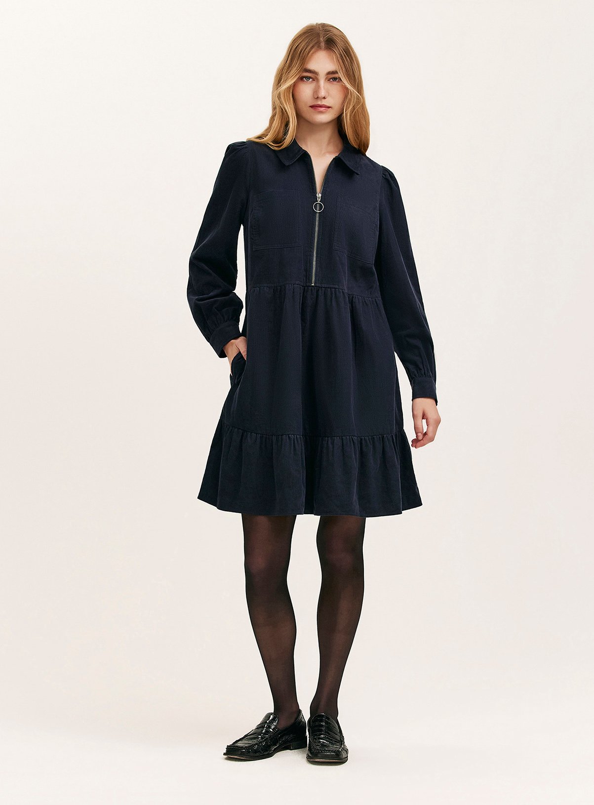 FINERY Erin Corduroy Mini Dress Navy 