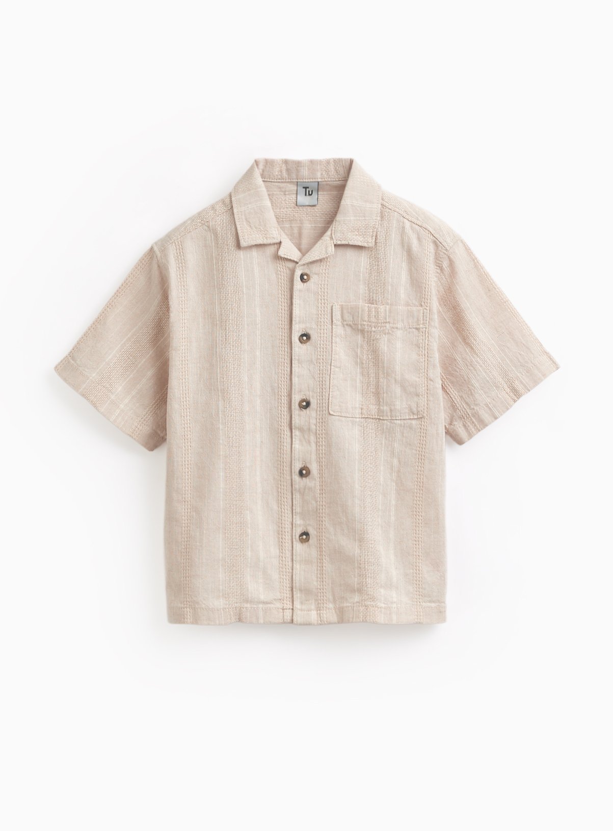 Cream Stripe Short Sleeve Shirt 