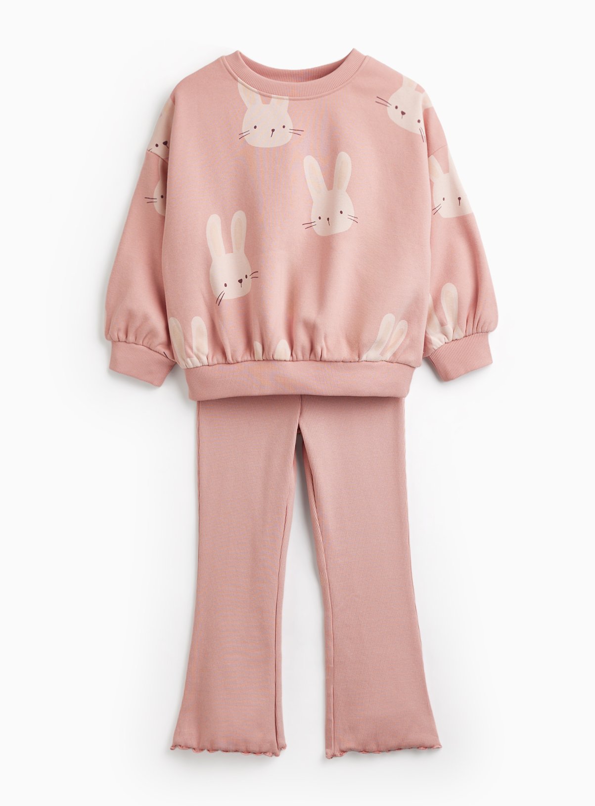 Pink Bunny Print Sweat & Flare Set 
