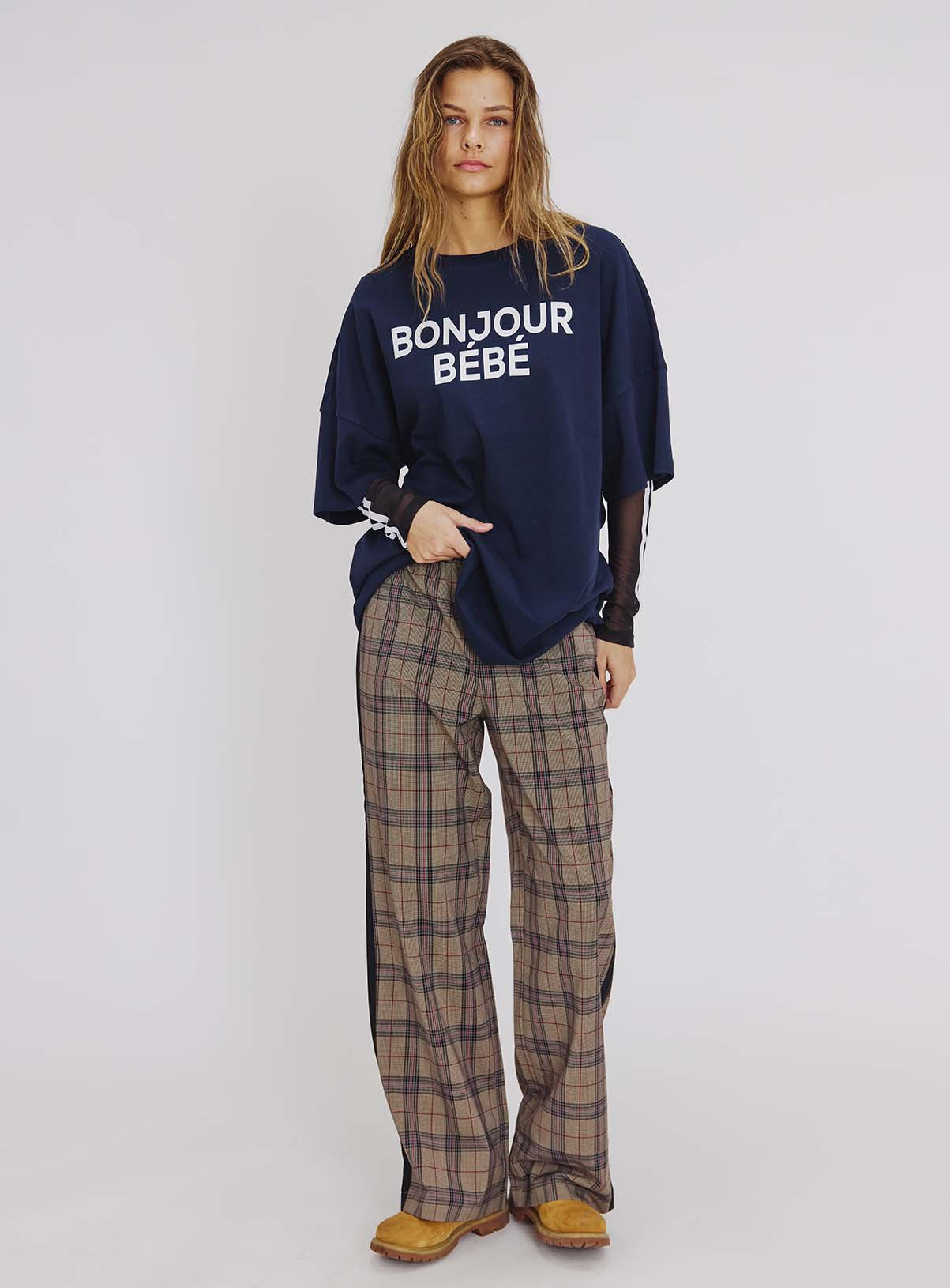 NOISY MAY Check Trousers With Side Stripe