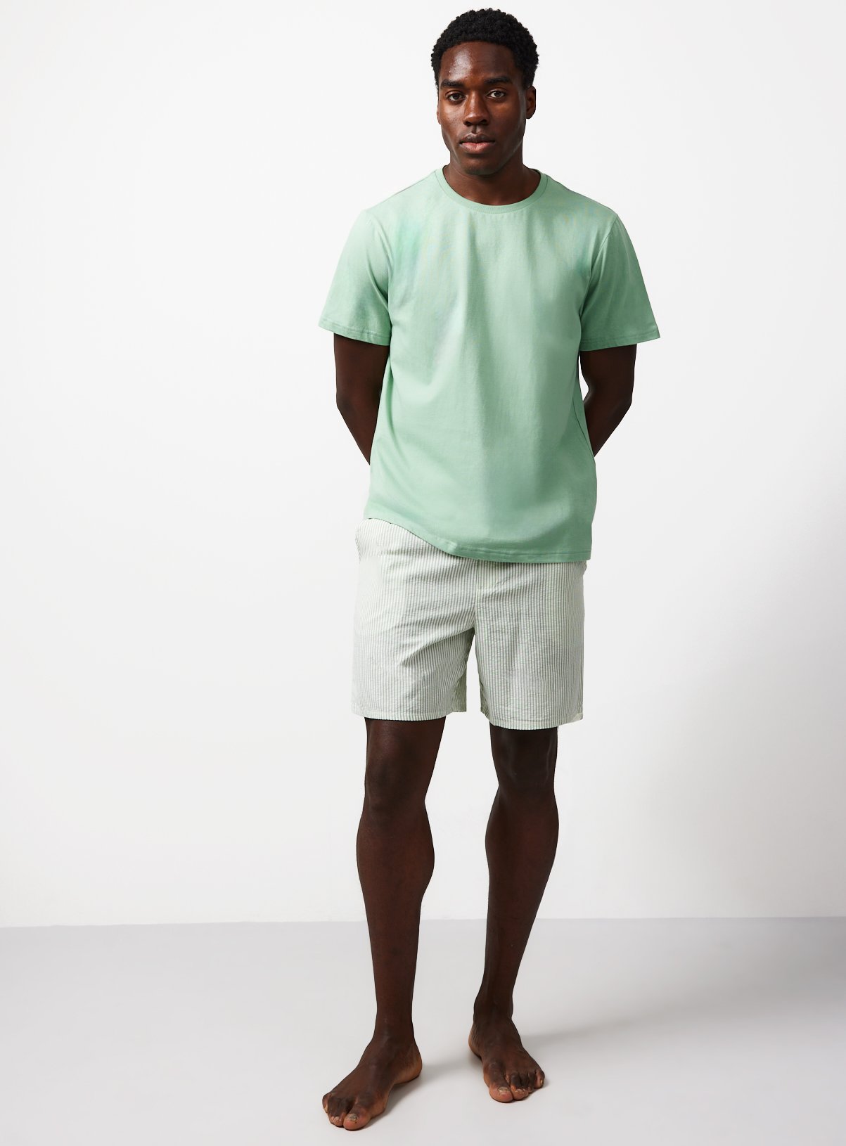 Green Jersey Tee & Stripe Shorts Shortie Pyjamas XL