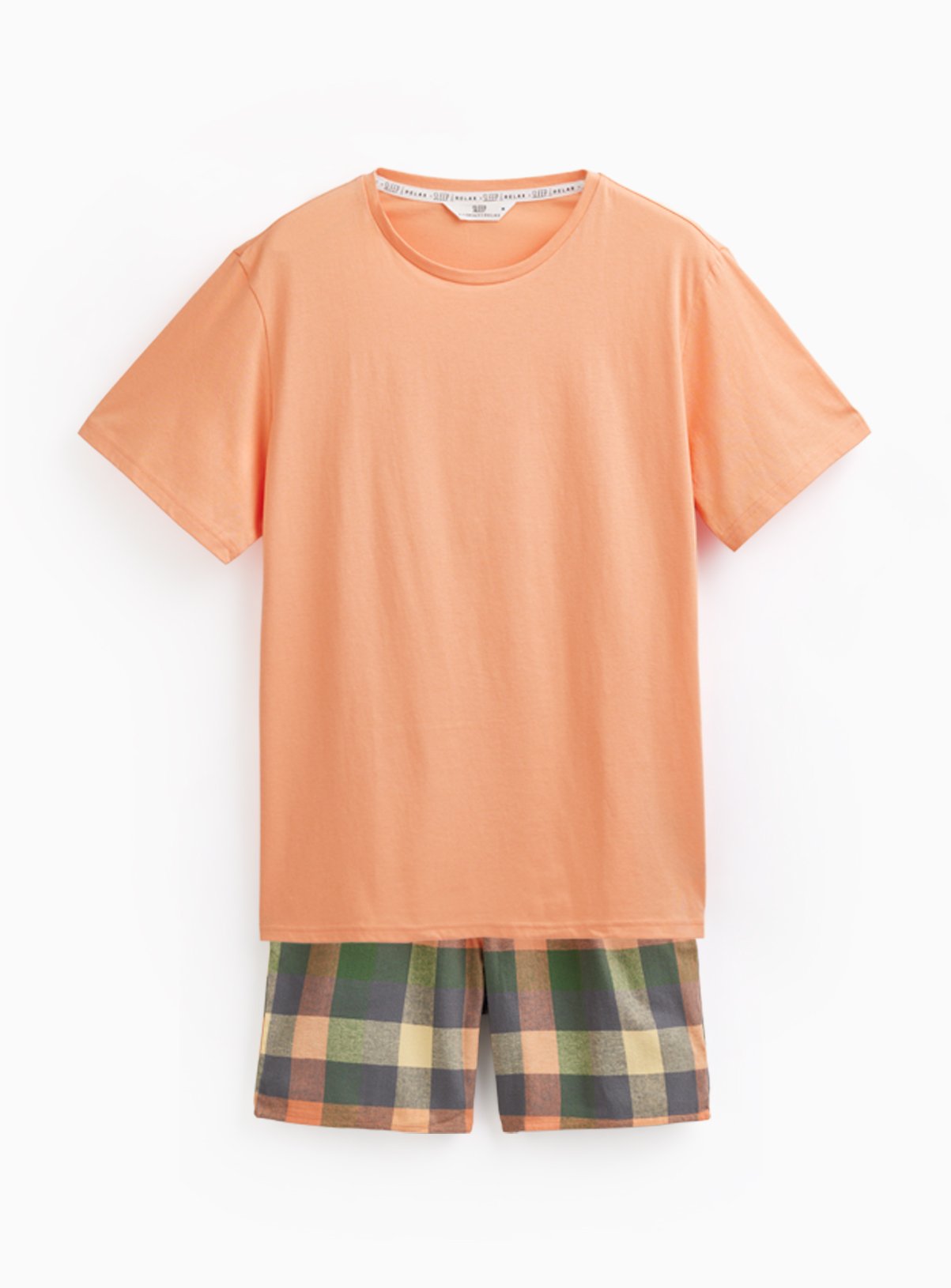 Orange Tee & Checked Shortie Pyjamas 