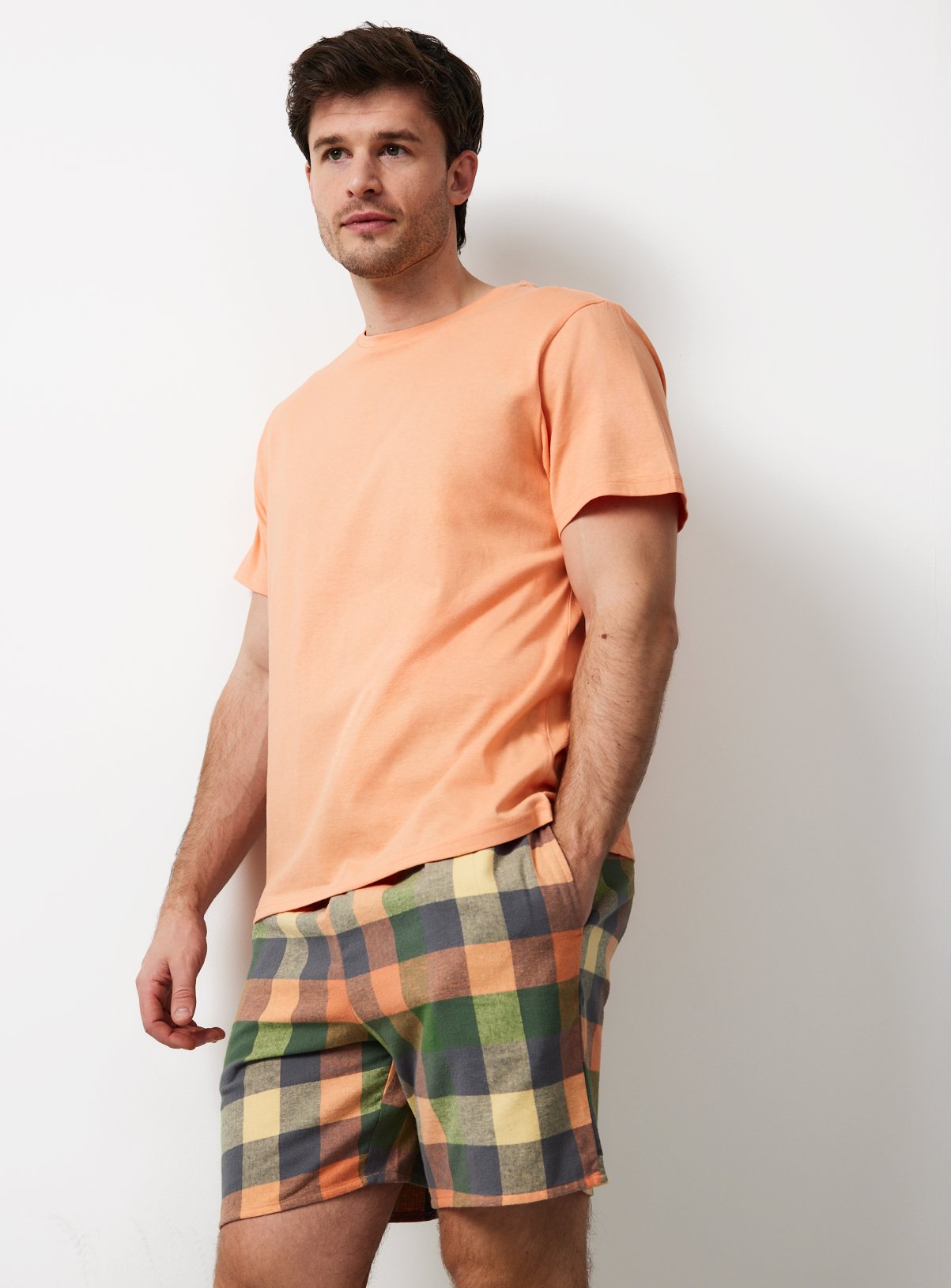 Orange Tee & Checked Shortie Pyjamas 