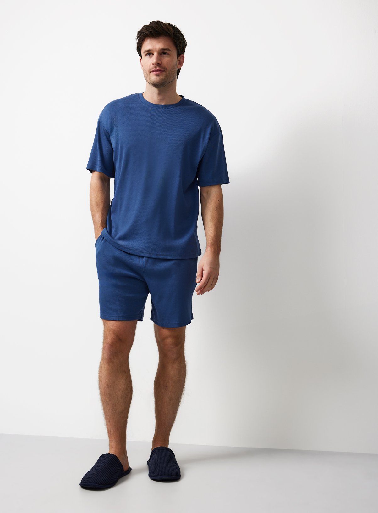 Navy Ribbed Jersey Shortie Pyjamas