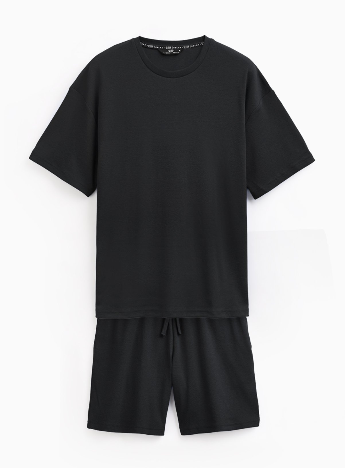 Black Ribbed Jersey Shortie Pyjamas