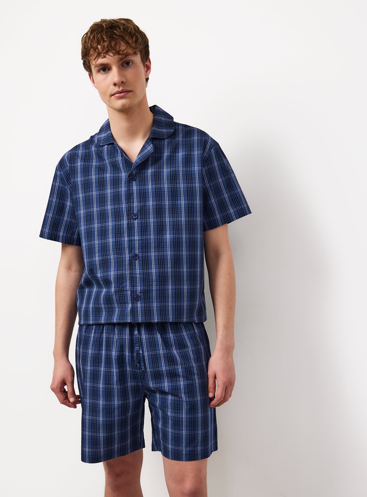 Blue Check Print Shortie Traditional Pyjamas