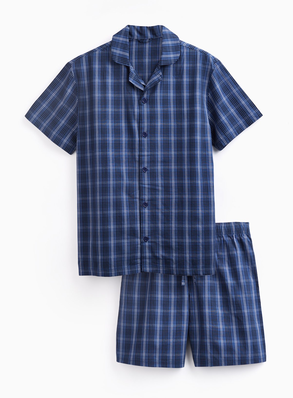 Blue Check Print Shortie Traditional Pyjamas 