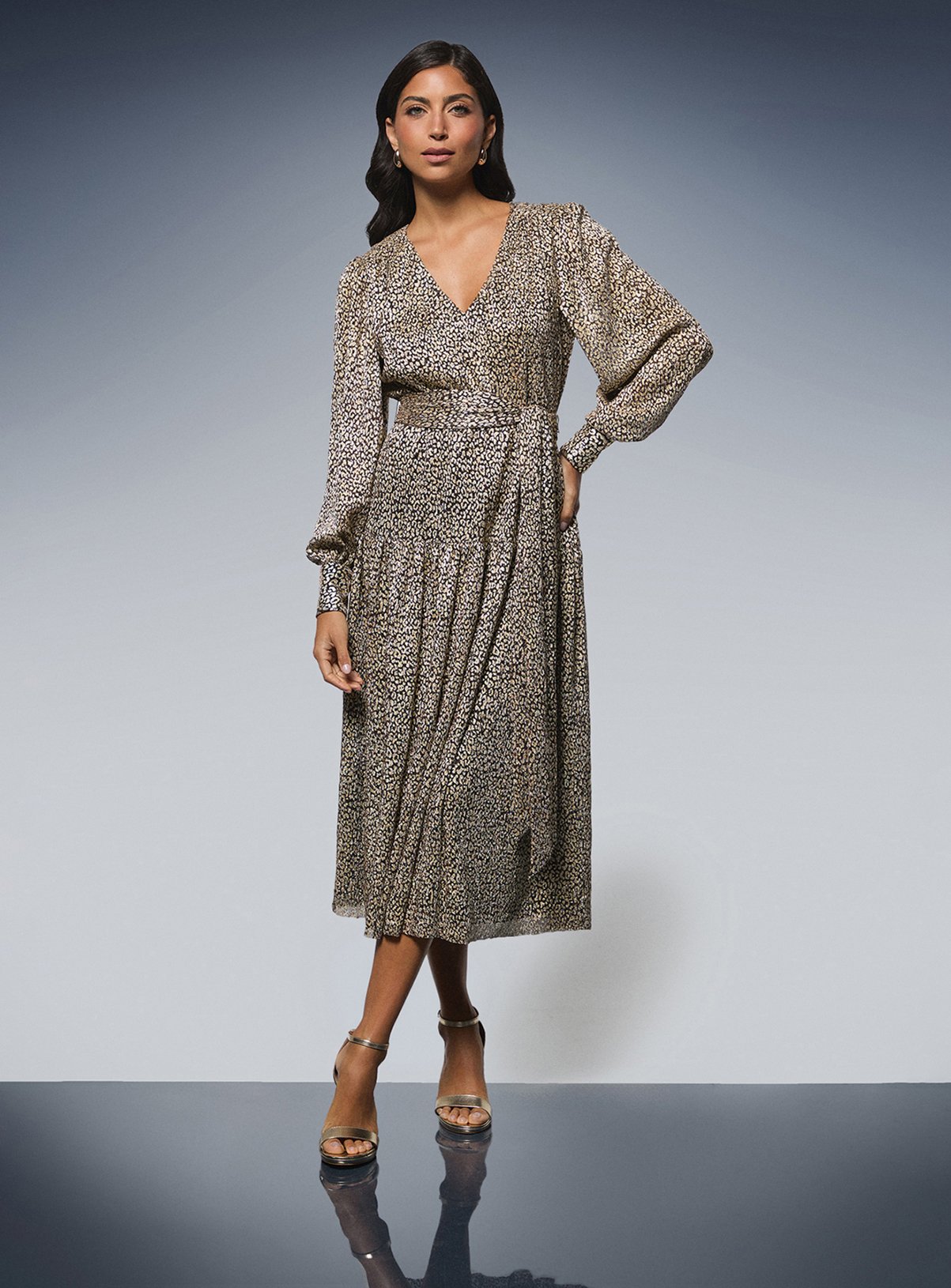 WALLIS Animal Metallic Tie Waist Midi Dress 16