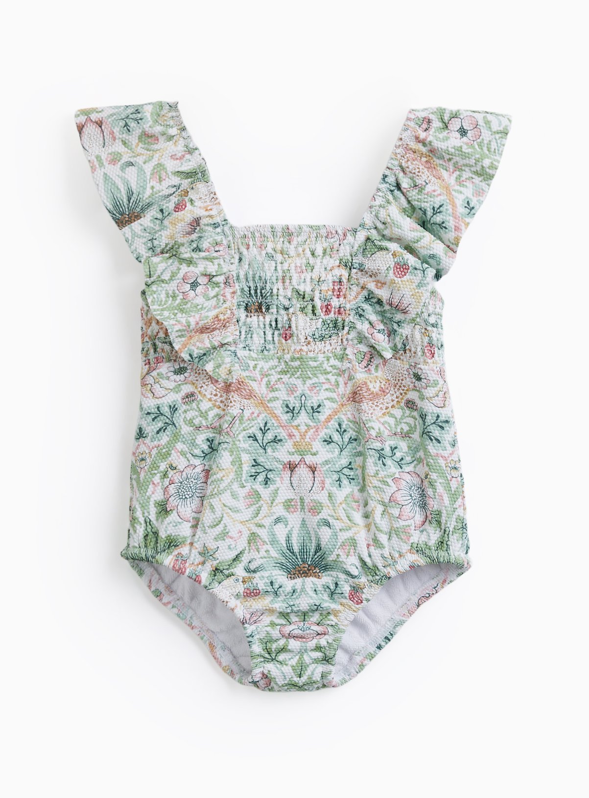 Tu x Morris & Co. Strawberry Thief Print Frill Sleeve Swimsuit Up to 3 mths