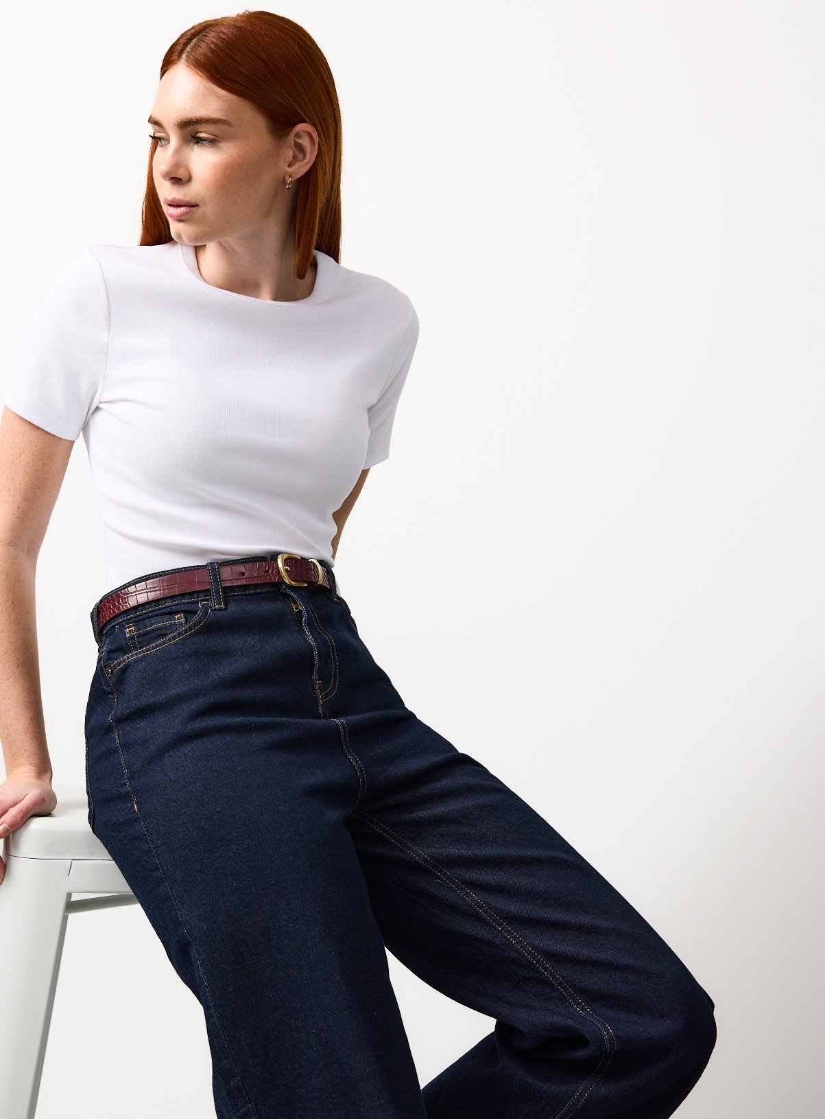 White Ribbed Slim Fit T-Shirt 18