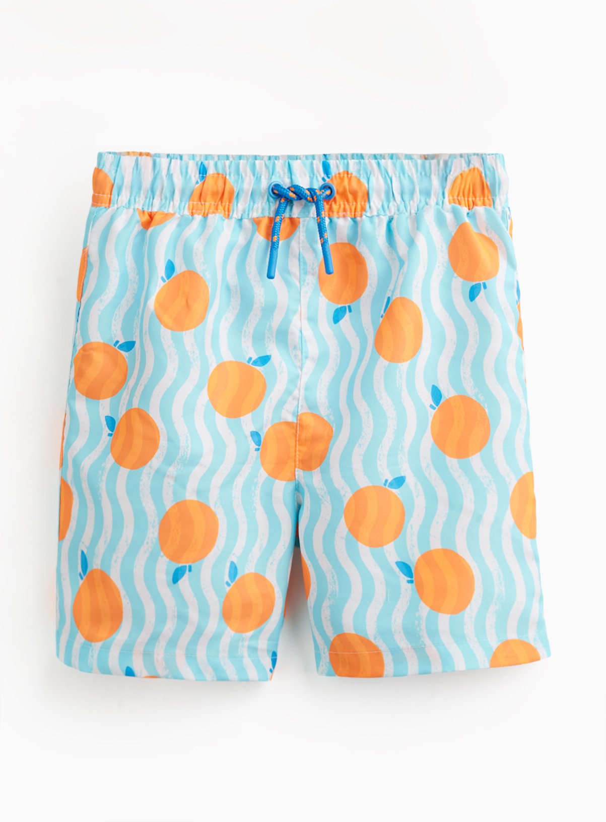 Blue Wavy Stripe Orange Print Swim Shorts 