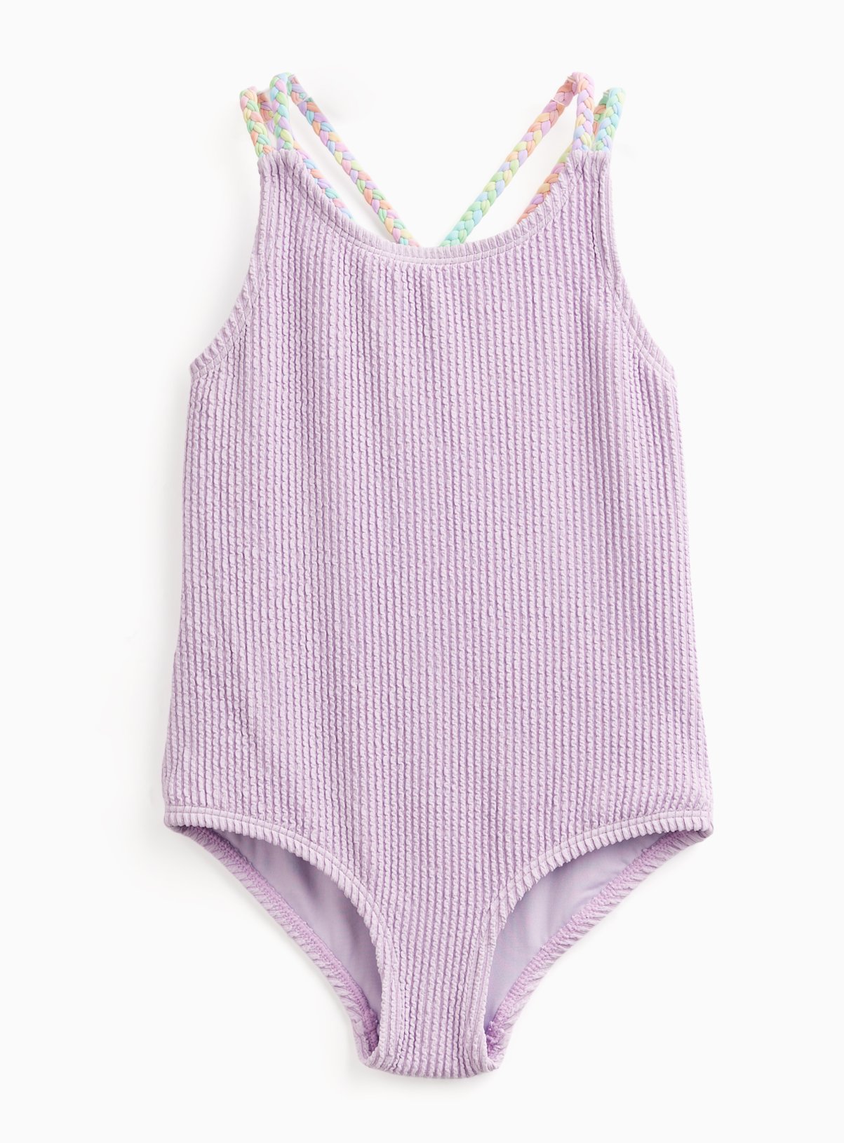 Purple Crinkle Plait Detail Swimsuit