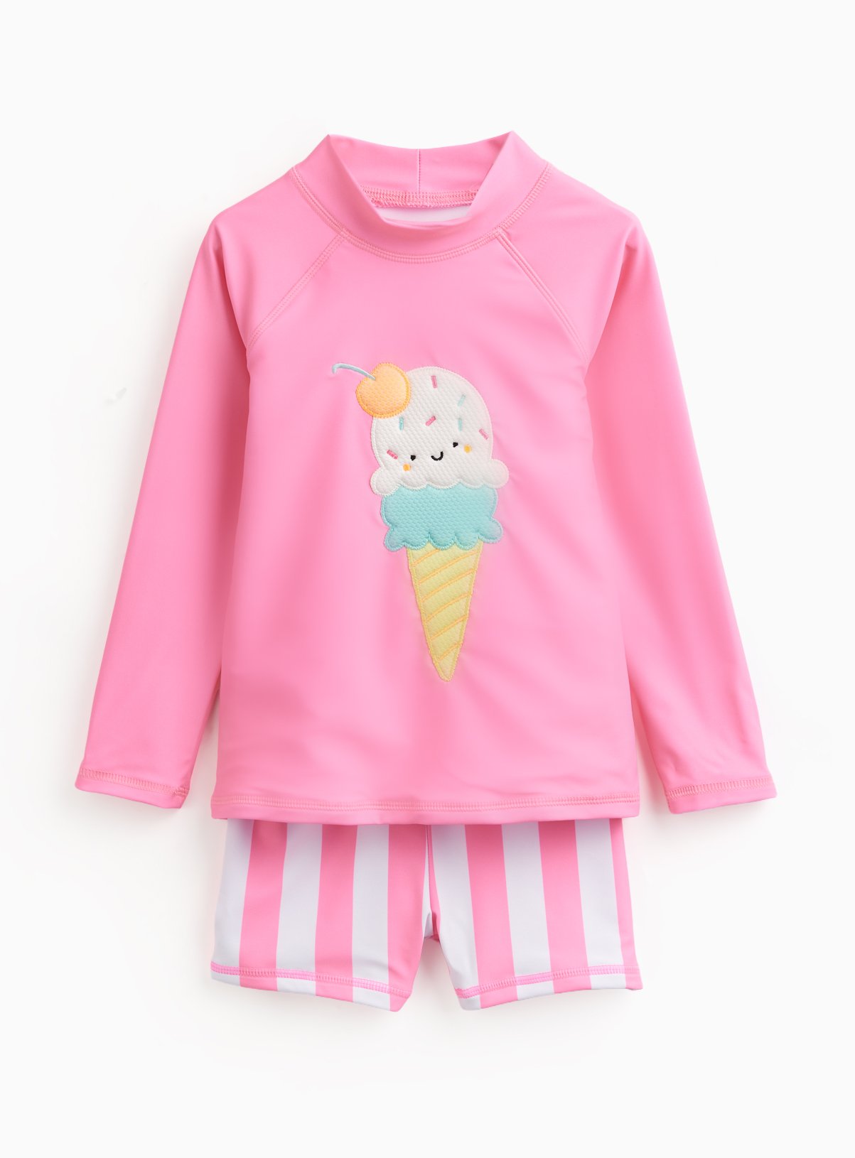 Pink Ice Cream Print Rash Vest & Shorts Swim Set 