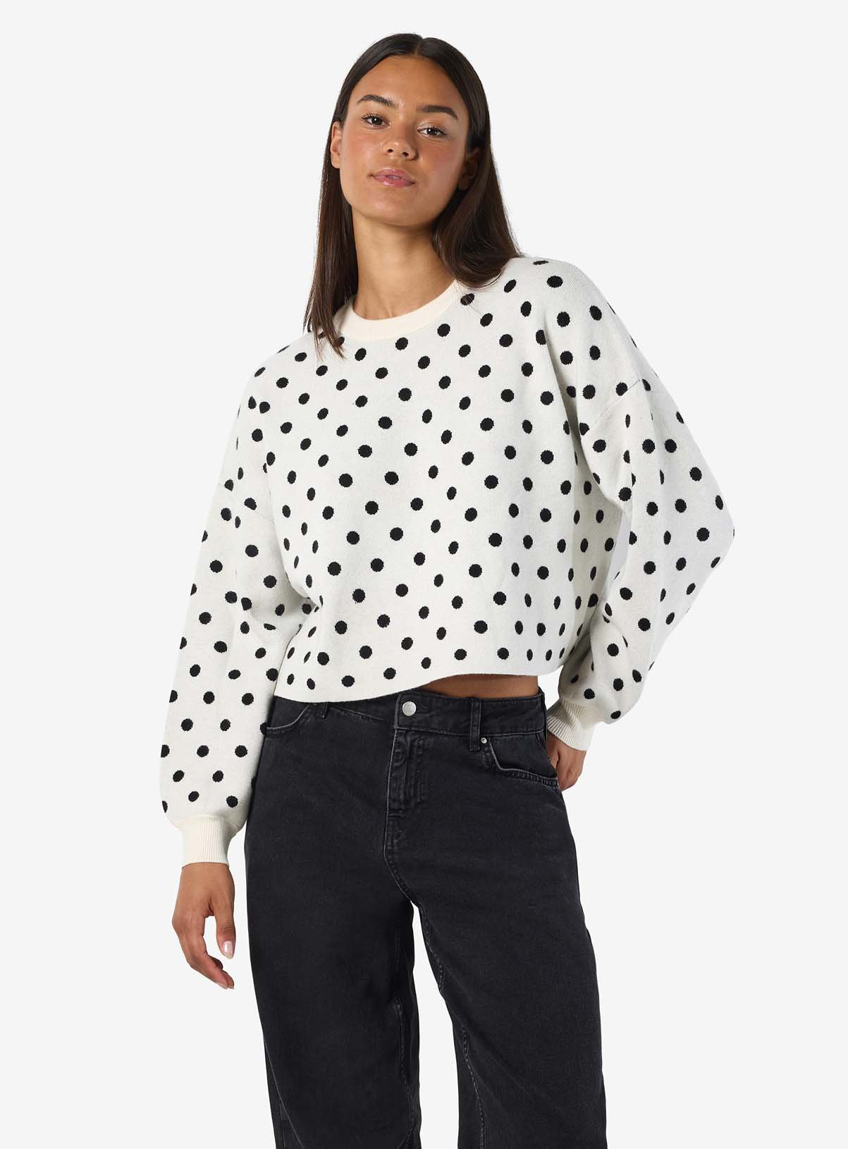 NOISY MAY Polka Dot Crew Neck Knitted Jumper Cream