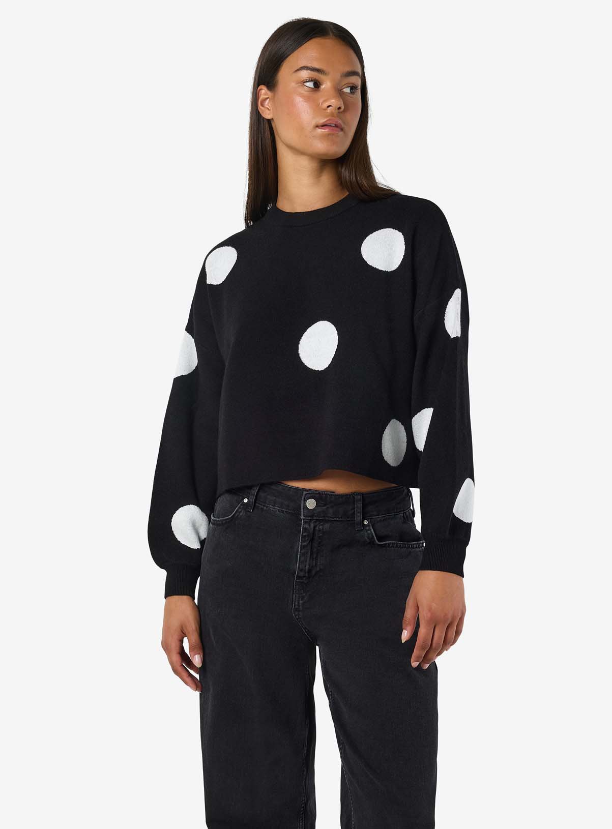 NOISY MAY Polka Dot Crew Neck Knitted Jumper Black 