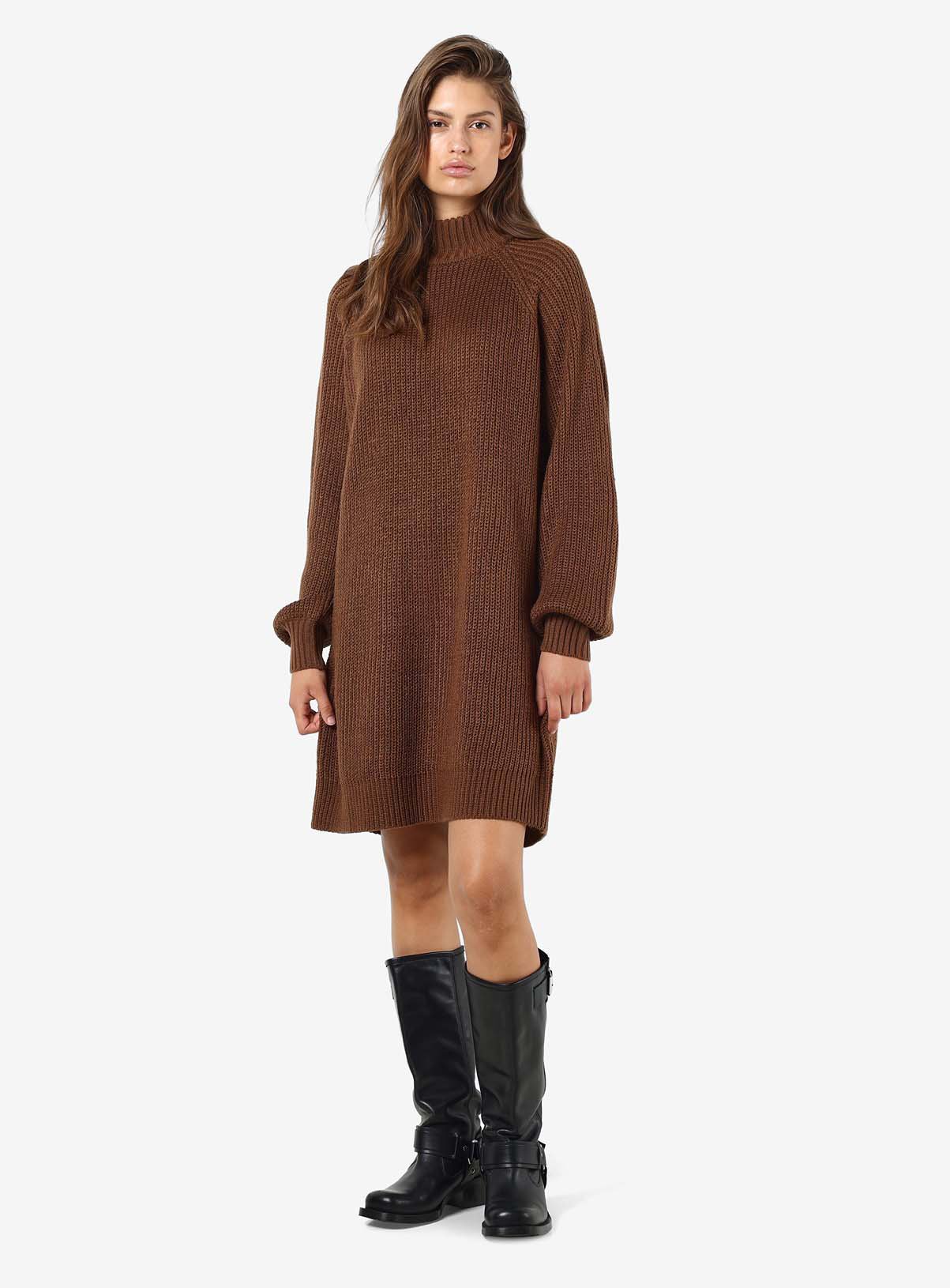 NOISY MAY Knitted Roll Neck Dress Brown 