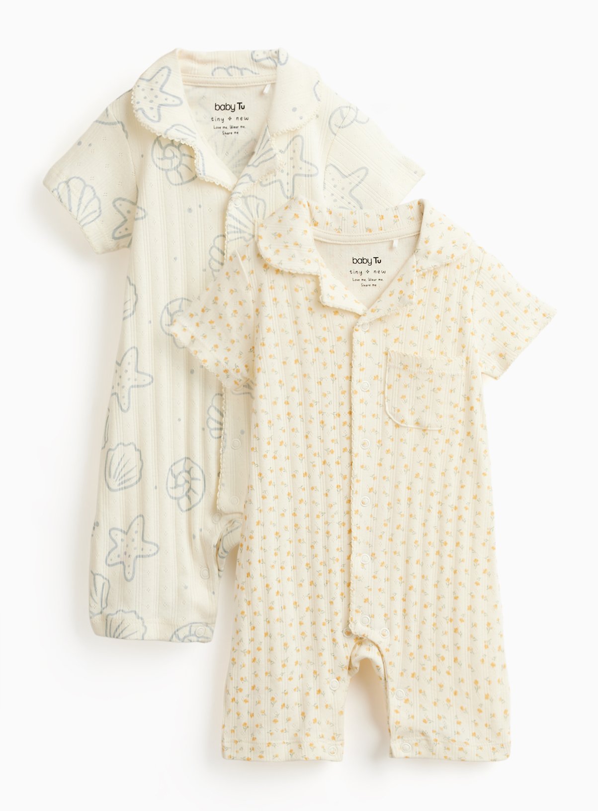 Floral & Shell Prints Short Sleeve Rompers 2 Pack Newborn