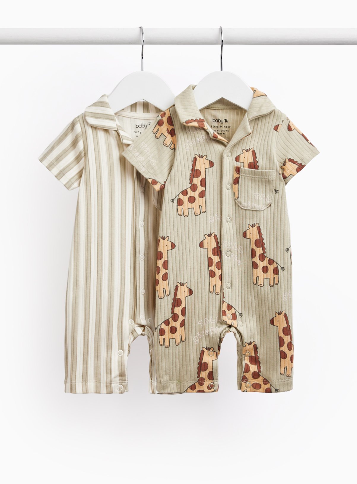Giraffe & Stripe Print Romper 2 Pack 6-9 months