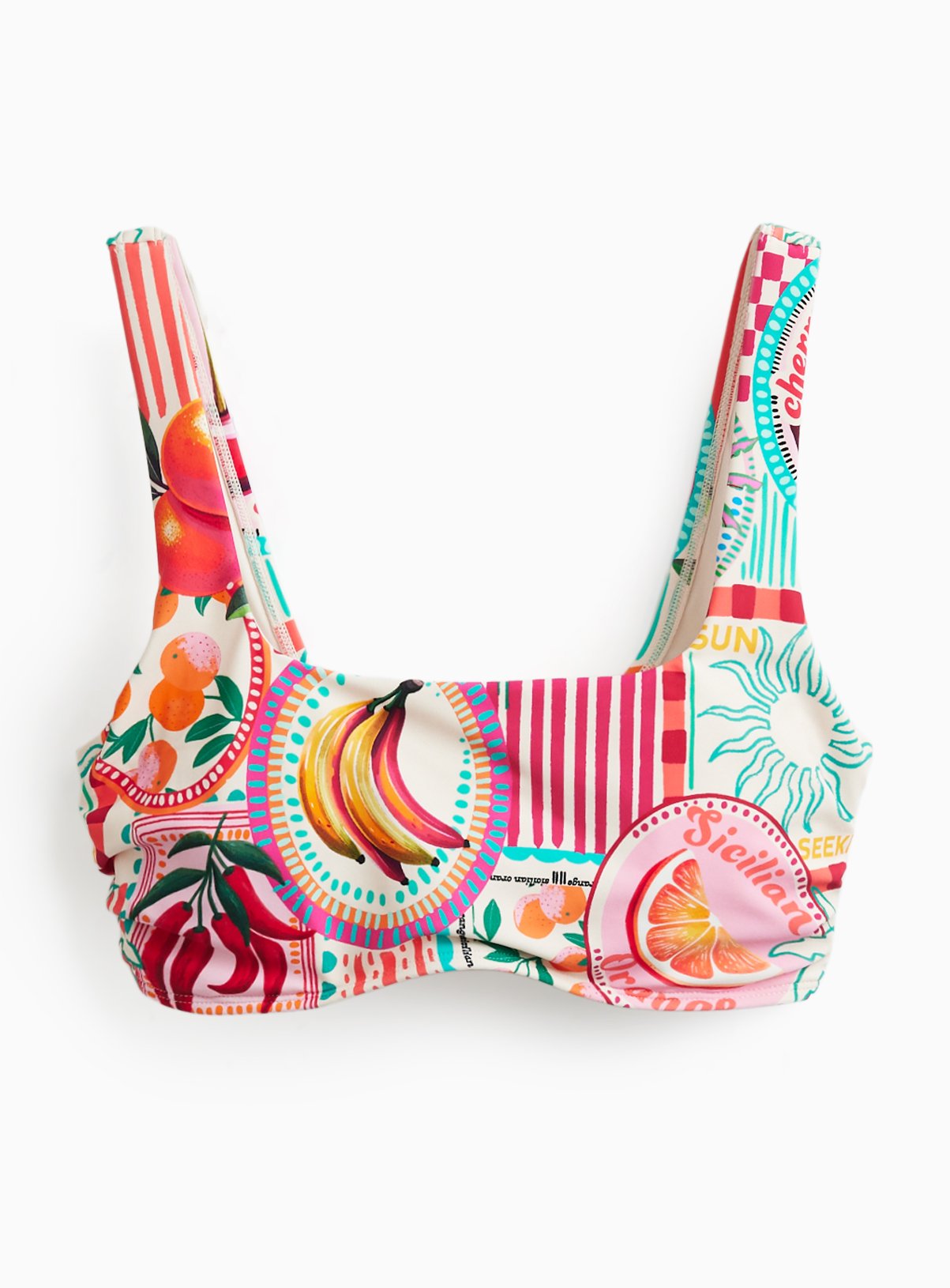 Postcard Print Square Neck Bikini Top 