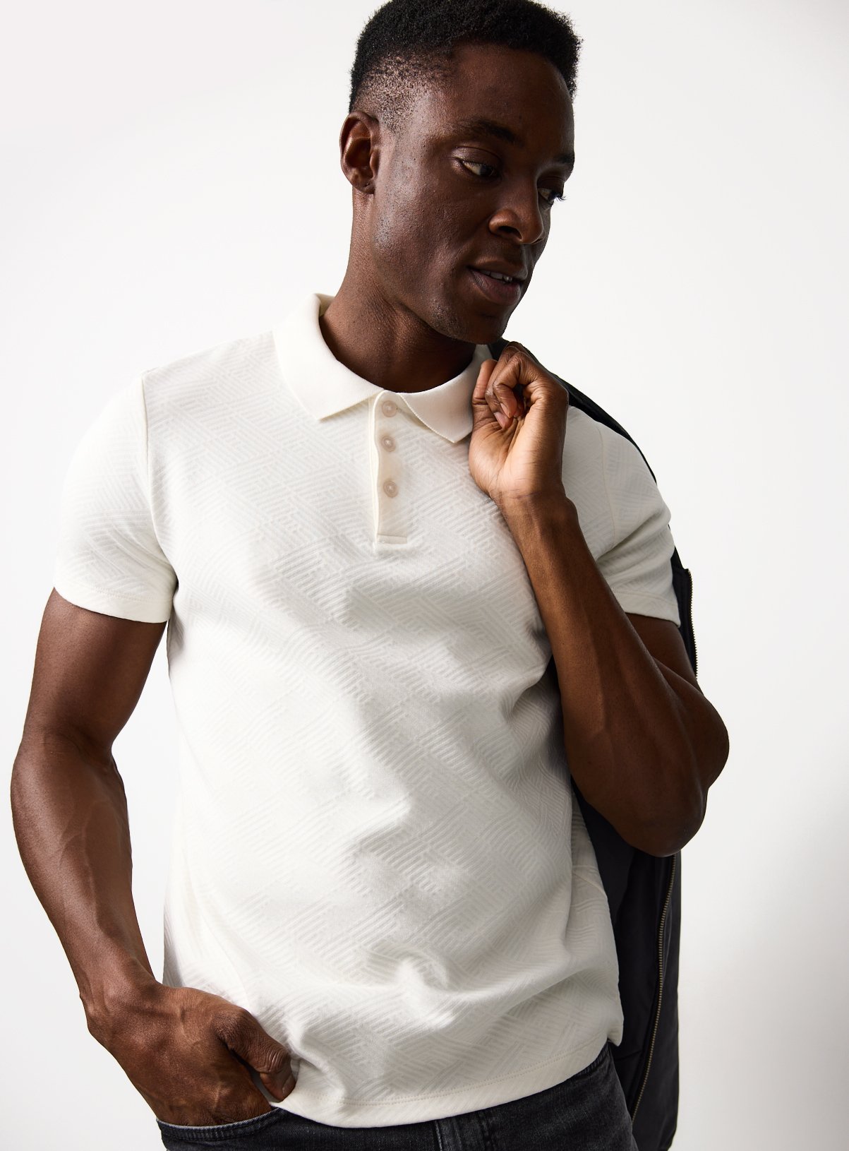 Cream Jacquard Short Sleeve Polo XXXL