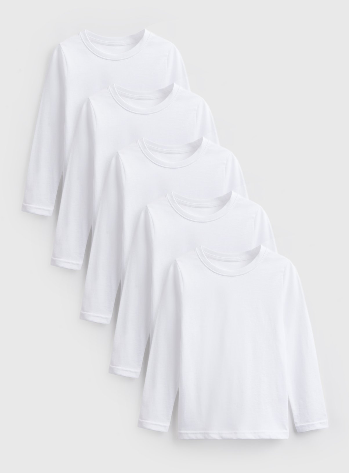 White Long Sleeve Crew Neck T-Shirts 5 Pack 5 years