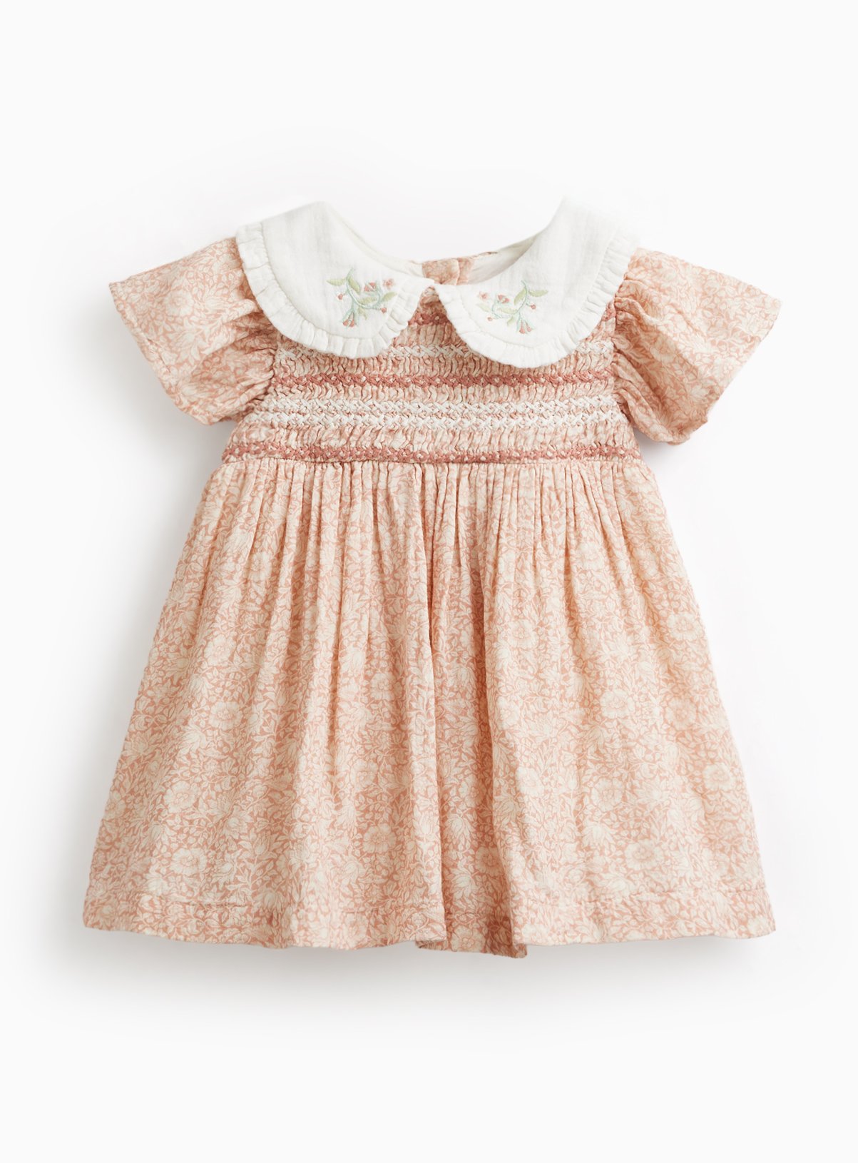 Tu x Morris & Co. Pink Strawberry Thief Floral Frill Collar Dress 9-12 months