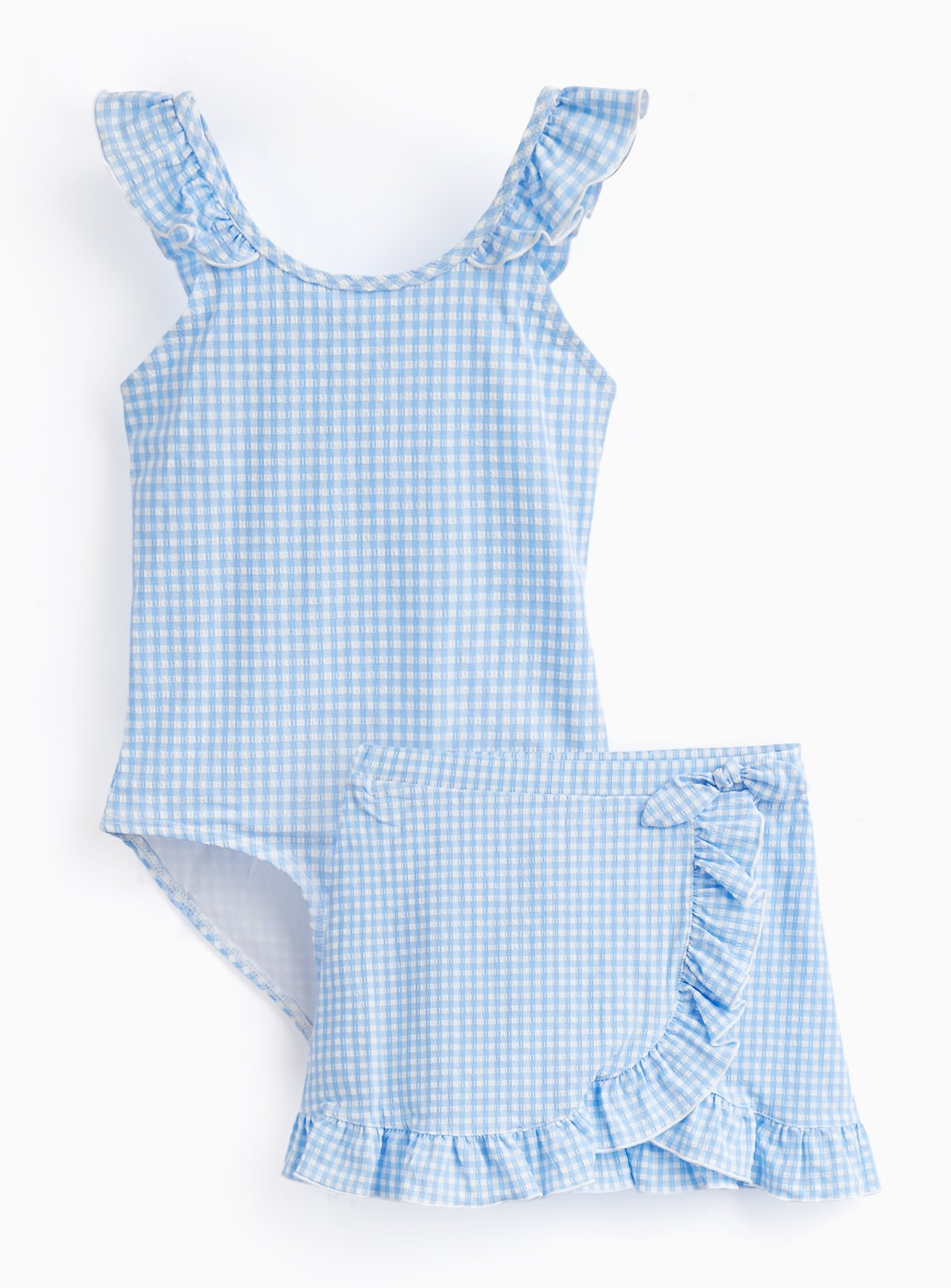 Blue Gingham Swimsuit & Skirt Set 