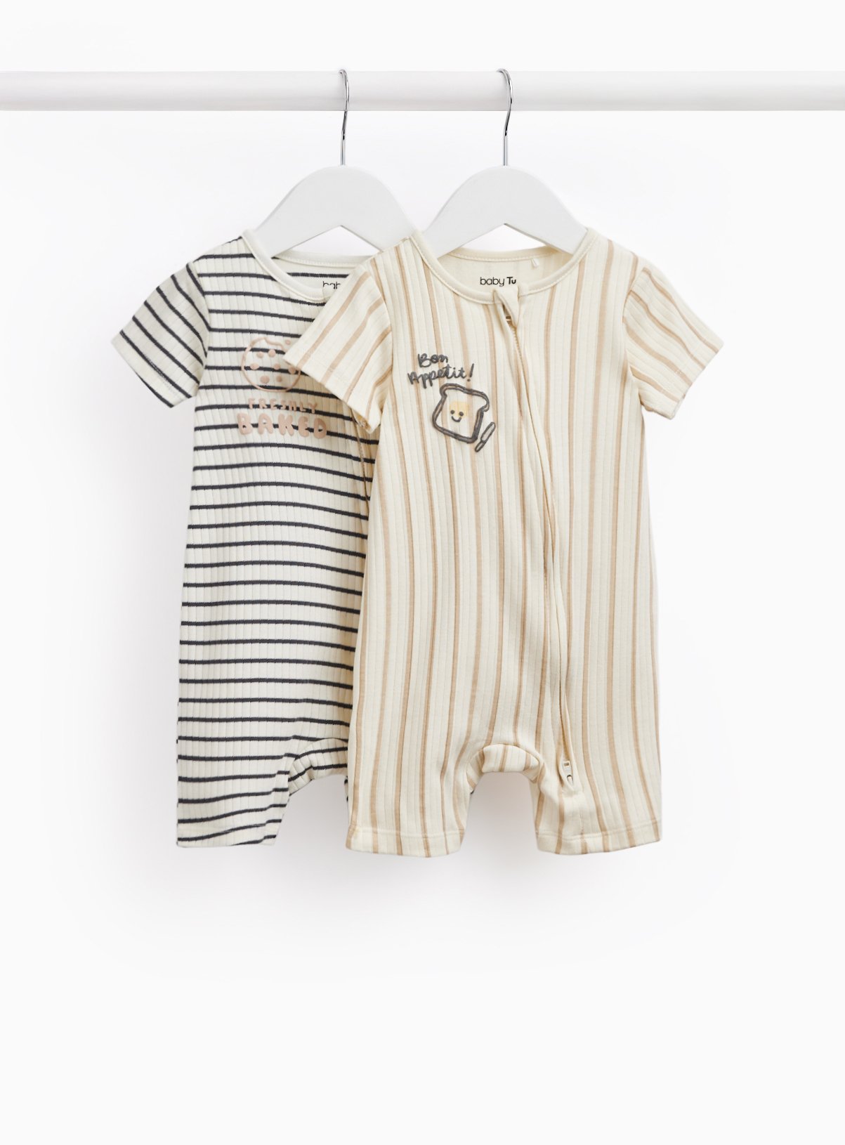 Stripe Toast Print Romper 2 Pack Up to 3 mths